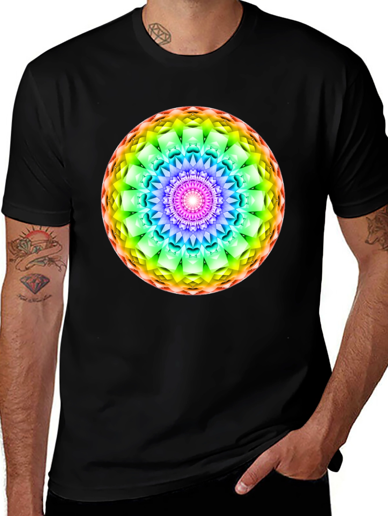 Variant 23 of Rainbow Mandala Graphic Tee - Men's Black T-Shirt