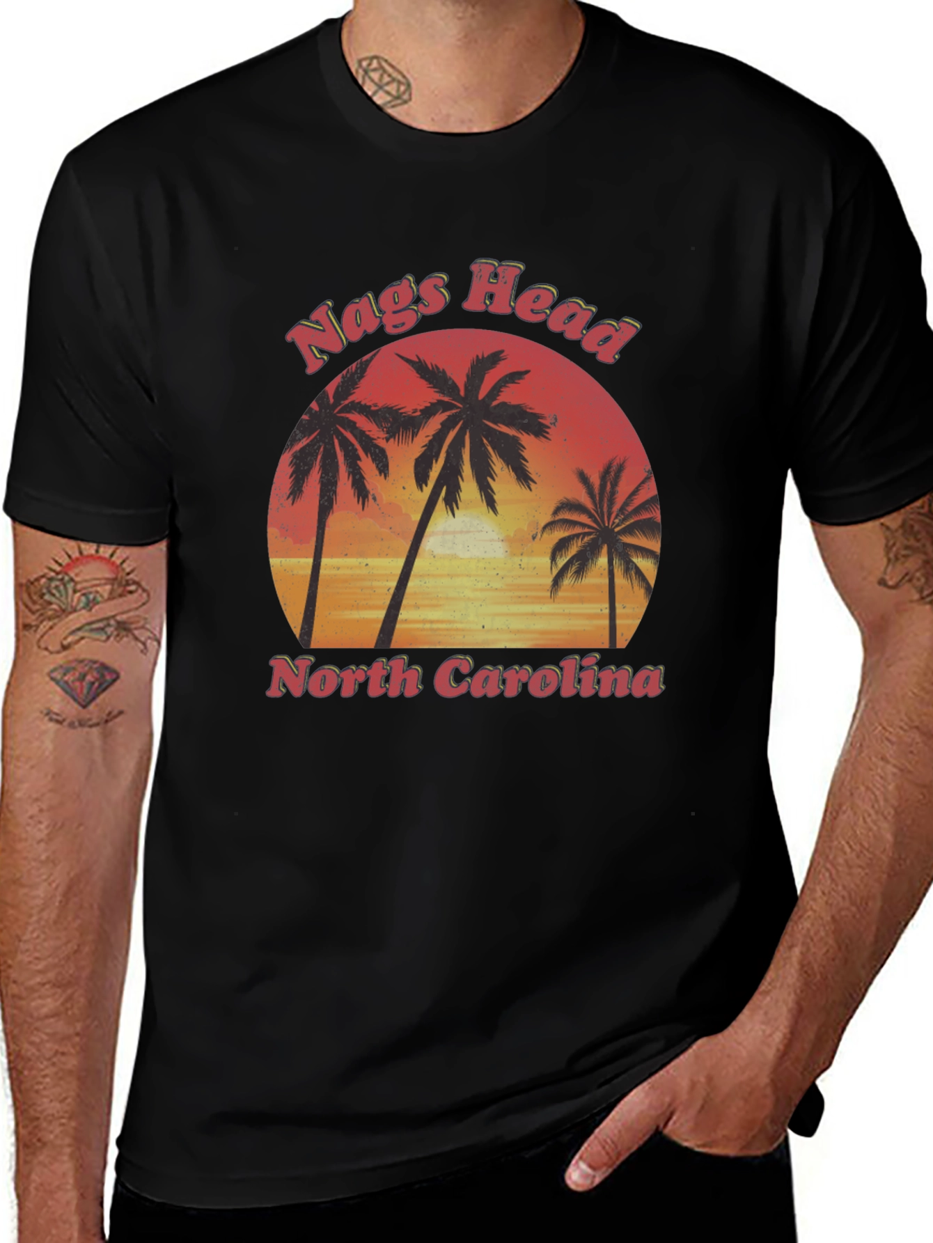 Nags Head North Carolina Palm Tree Black T-Shirt