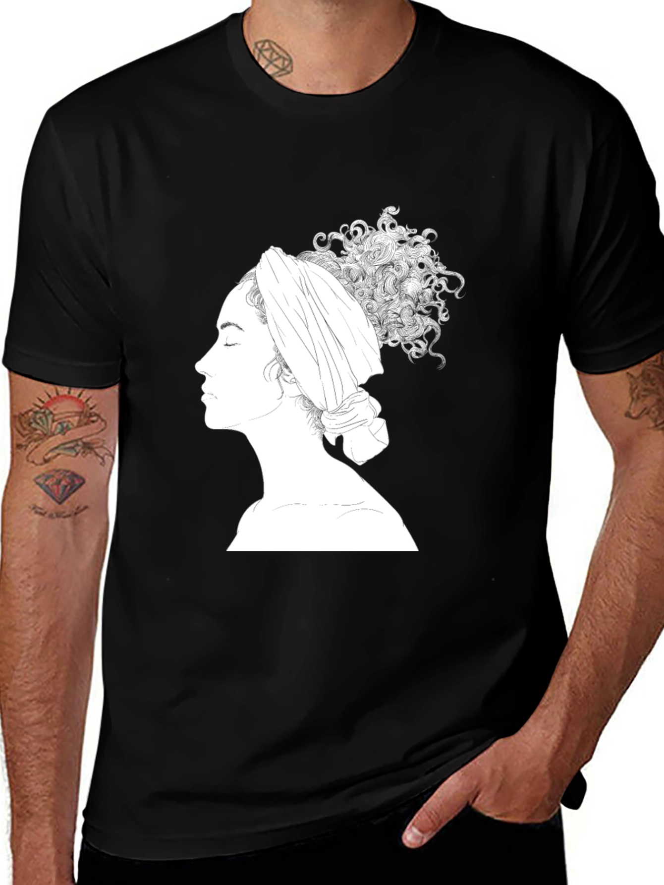 Variant 8 of Elegant Woman Graphic Tee - Artistic Black T-Shirt