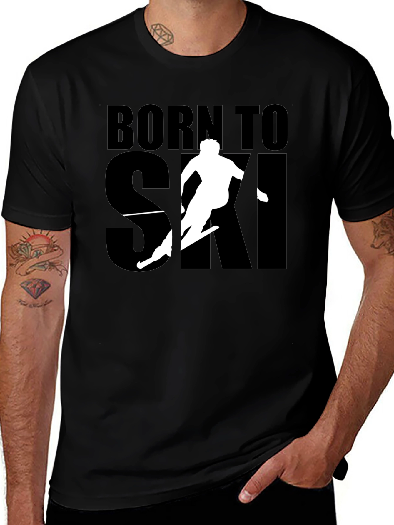 Variant 19 of Born to Ski Black Graphic Tee Shirt