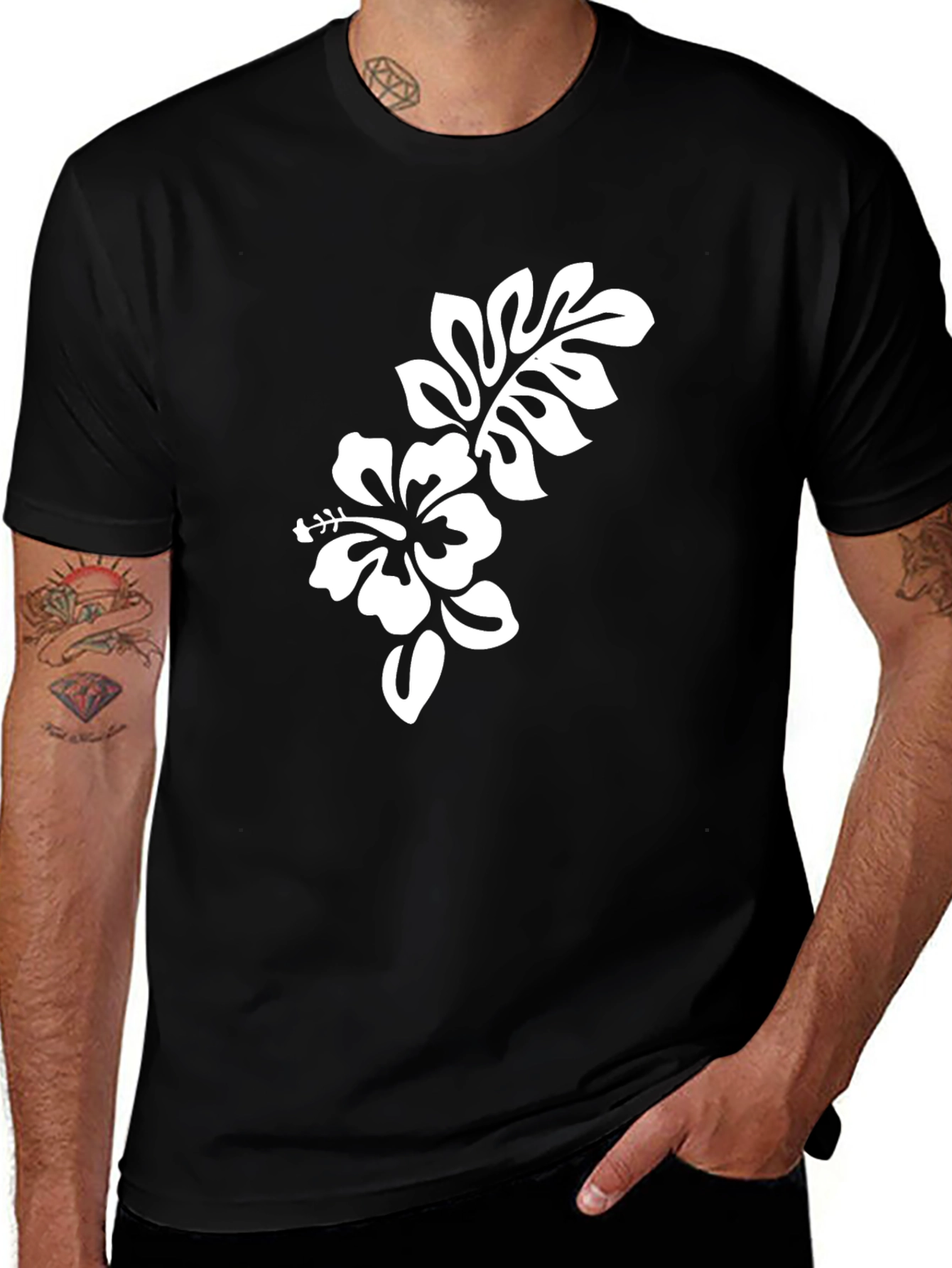 Variant 8 of Black T-Shirt with Hibiscus Flower Graphic