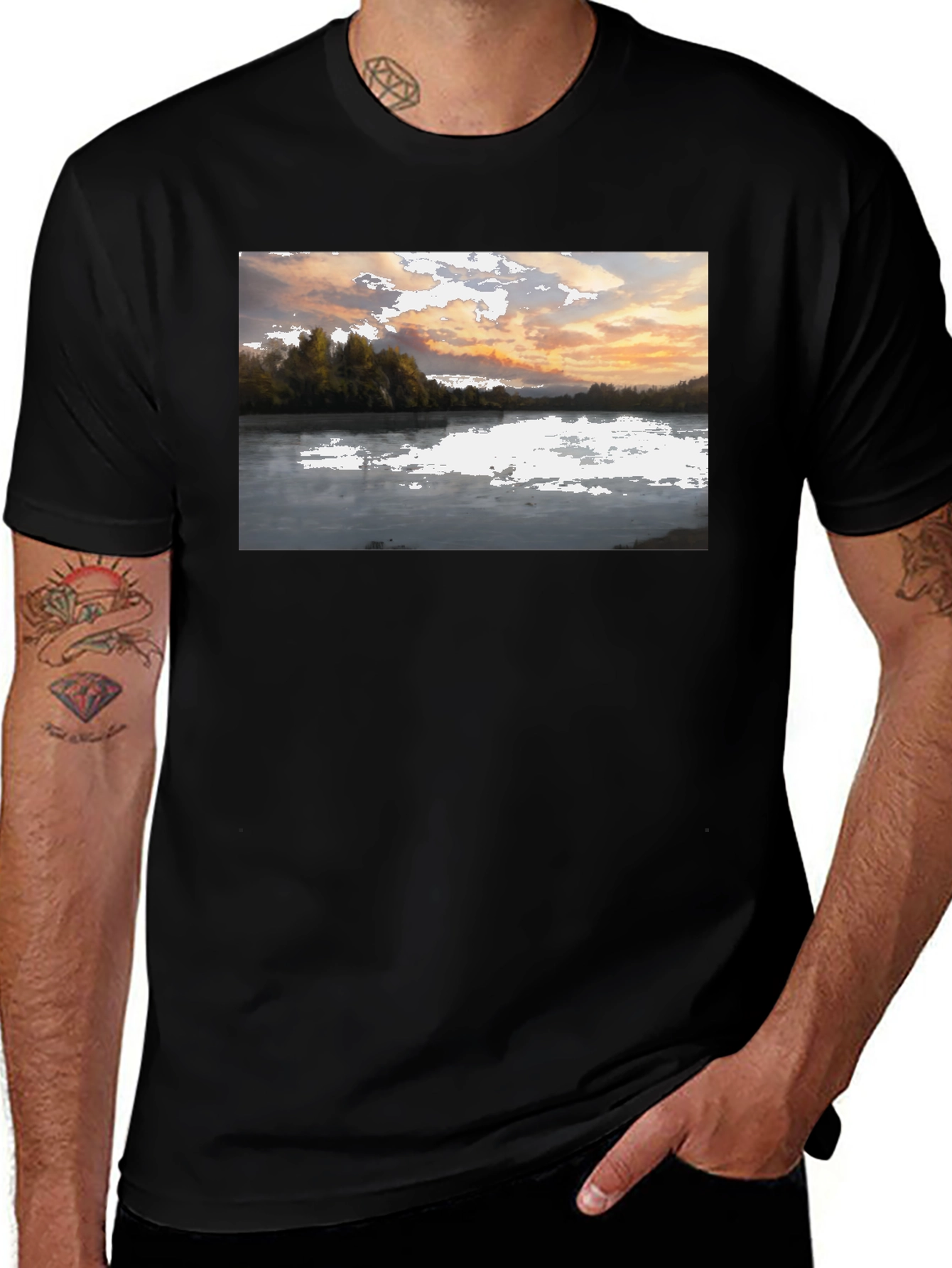 Variant 30 of Scenic Lake View Graphic Tee - Black