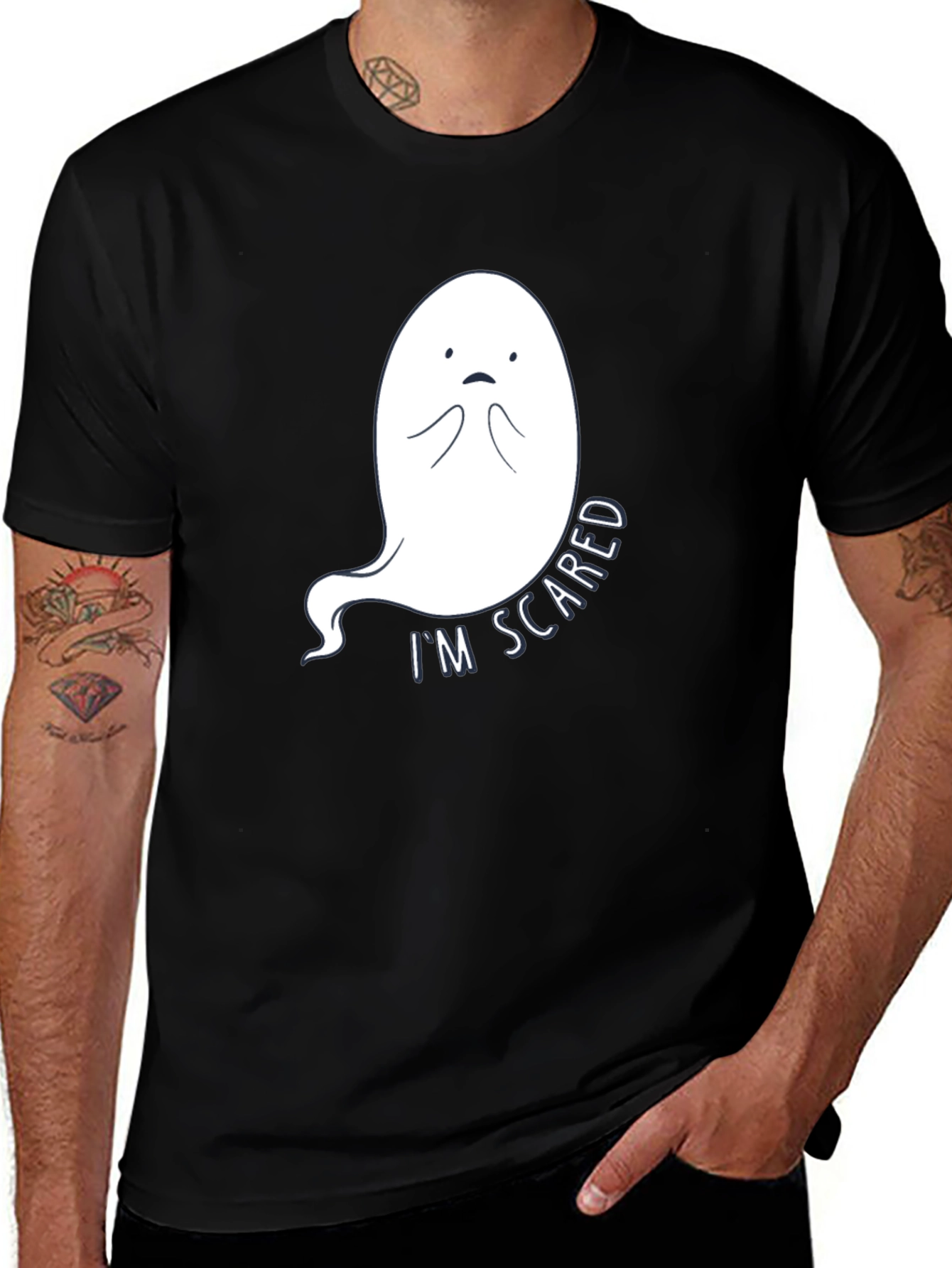 Scared Ghost Graphic Tee - Black Cotton T-Shirt