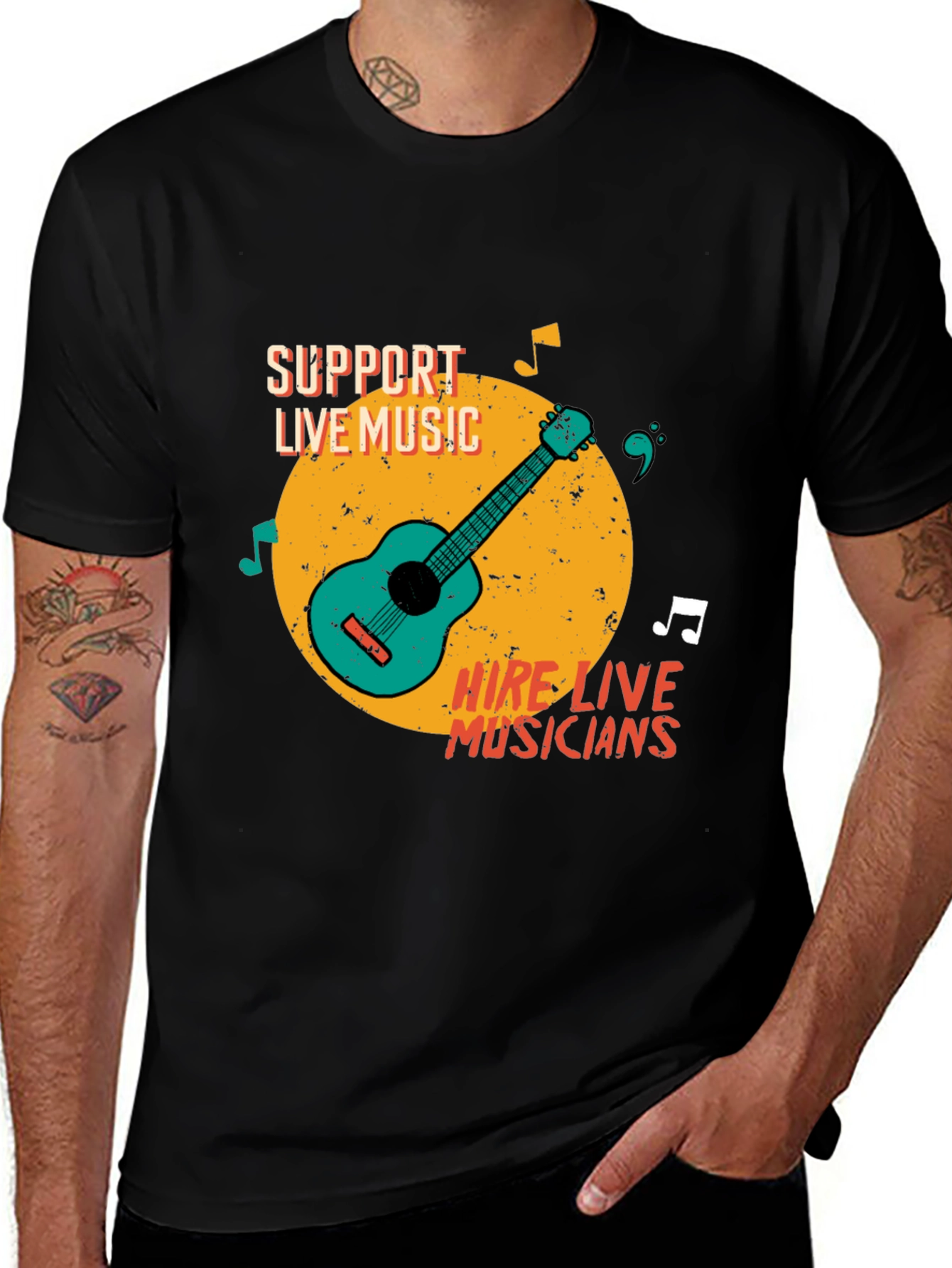 Variant 20 of Support Live Music Graphic Tee - Black Crew Neck T-Shirt