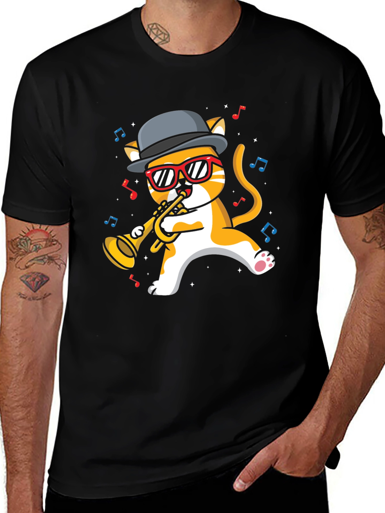 Variant 27 of Cool Cat Trumpet Player Graphic Tee