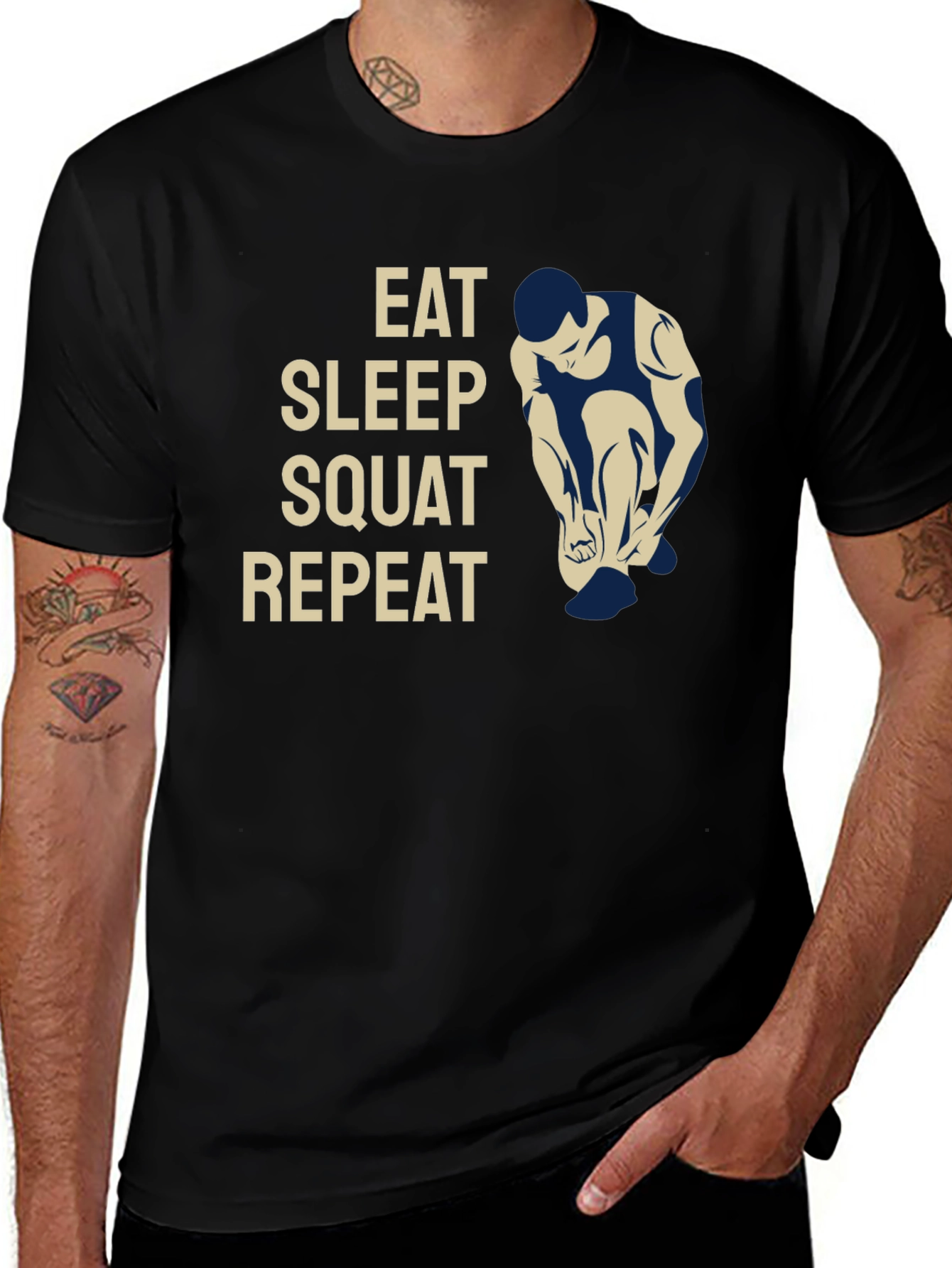 Black Eat Sleep Squat Repeat Gym Workout T-Shirt main image