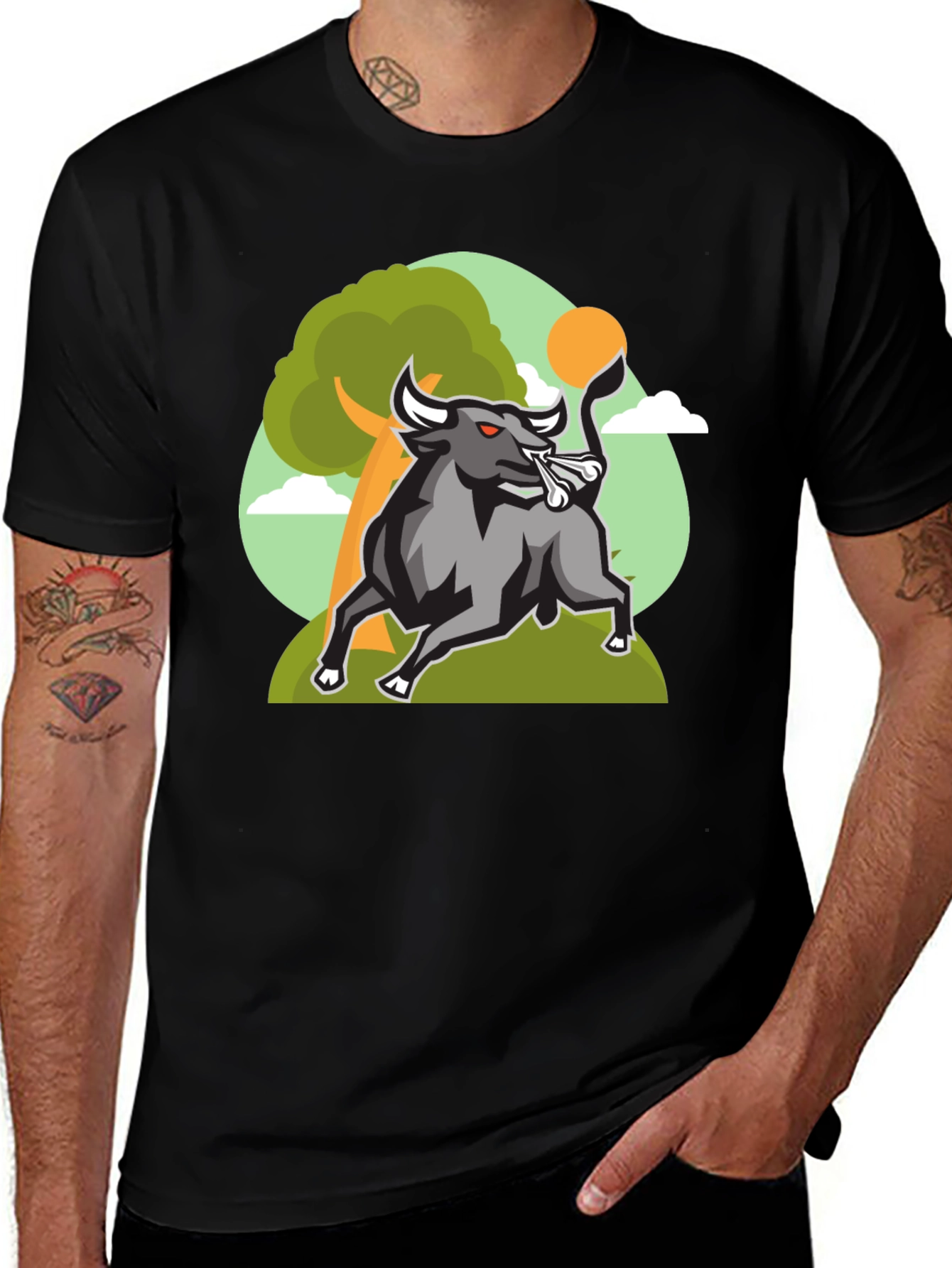 Variant 15 of Bull Graphic Tee - Black Cotton Shirt