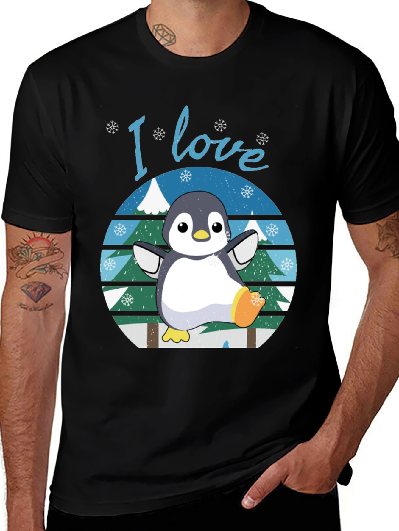 Variant 12 of I Love Penguins Black T-Shirt