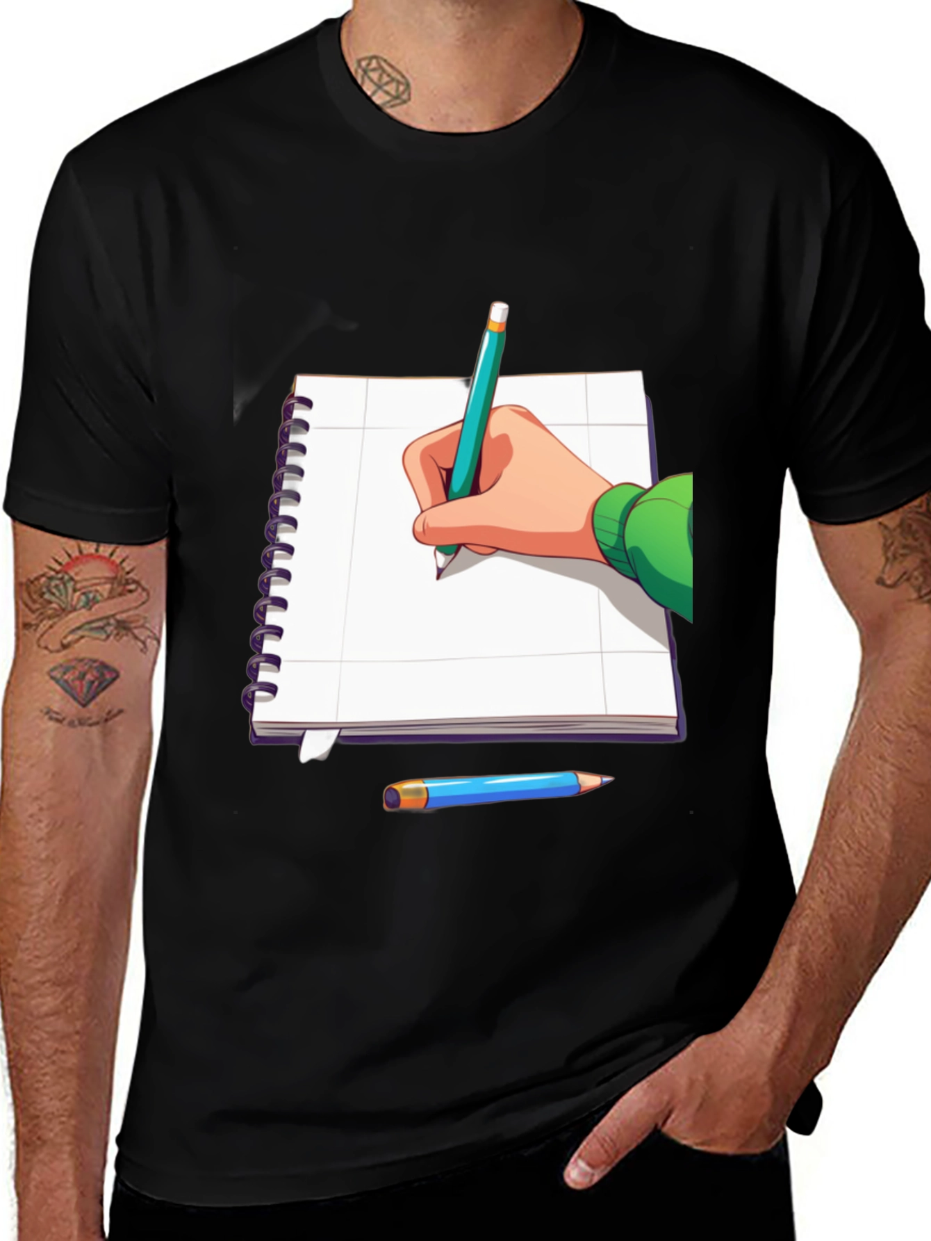 Sketching Artist Tee - Notebook & Pencil Graphic T-Shirt