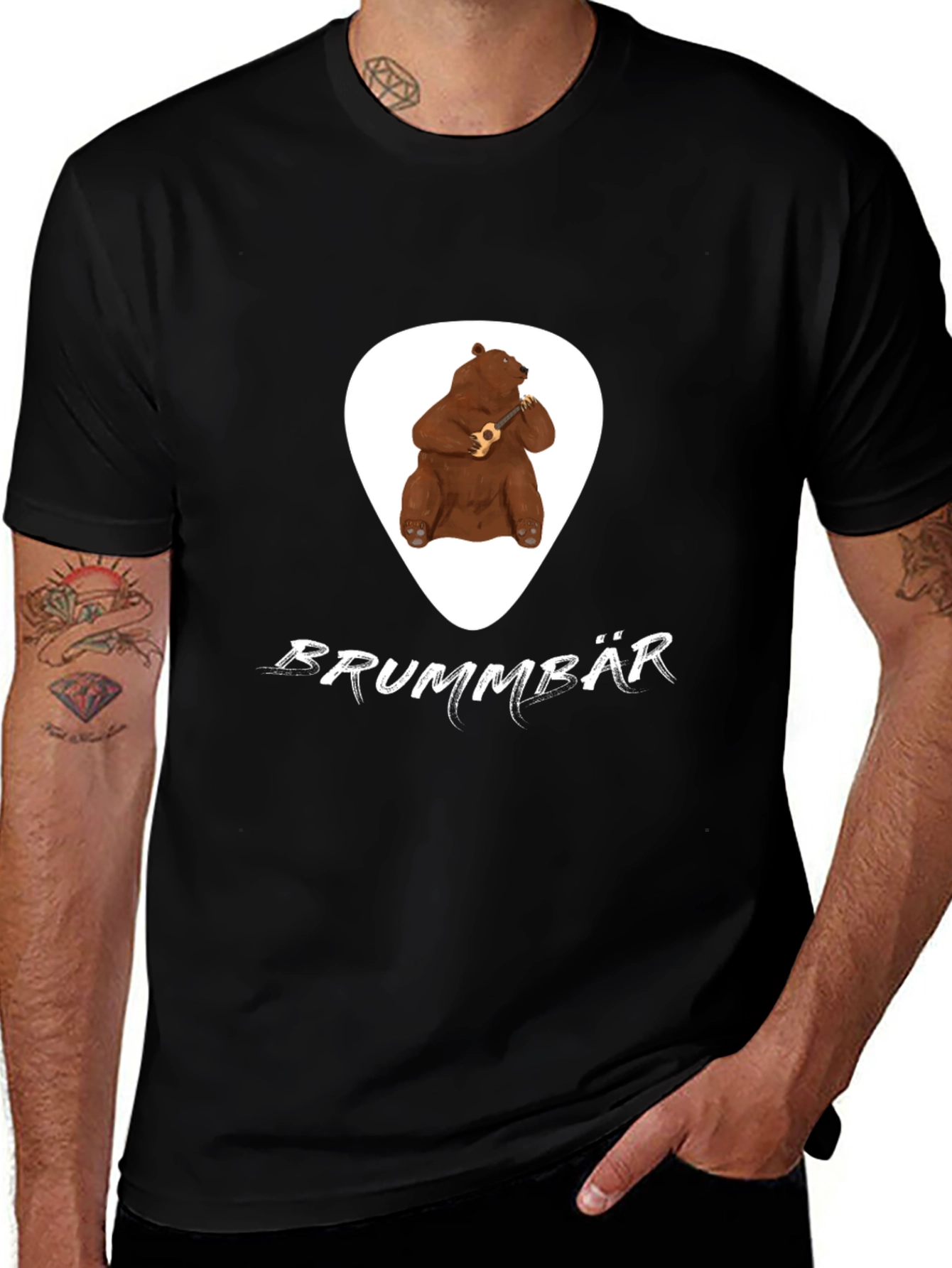 Variant 16 of Brummbär Bear Ukulele T-Shirt - Black Cotton Tee