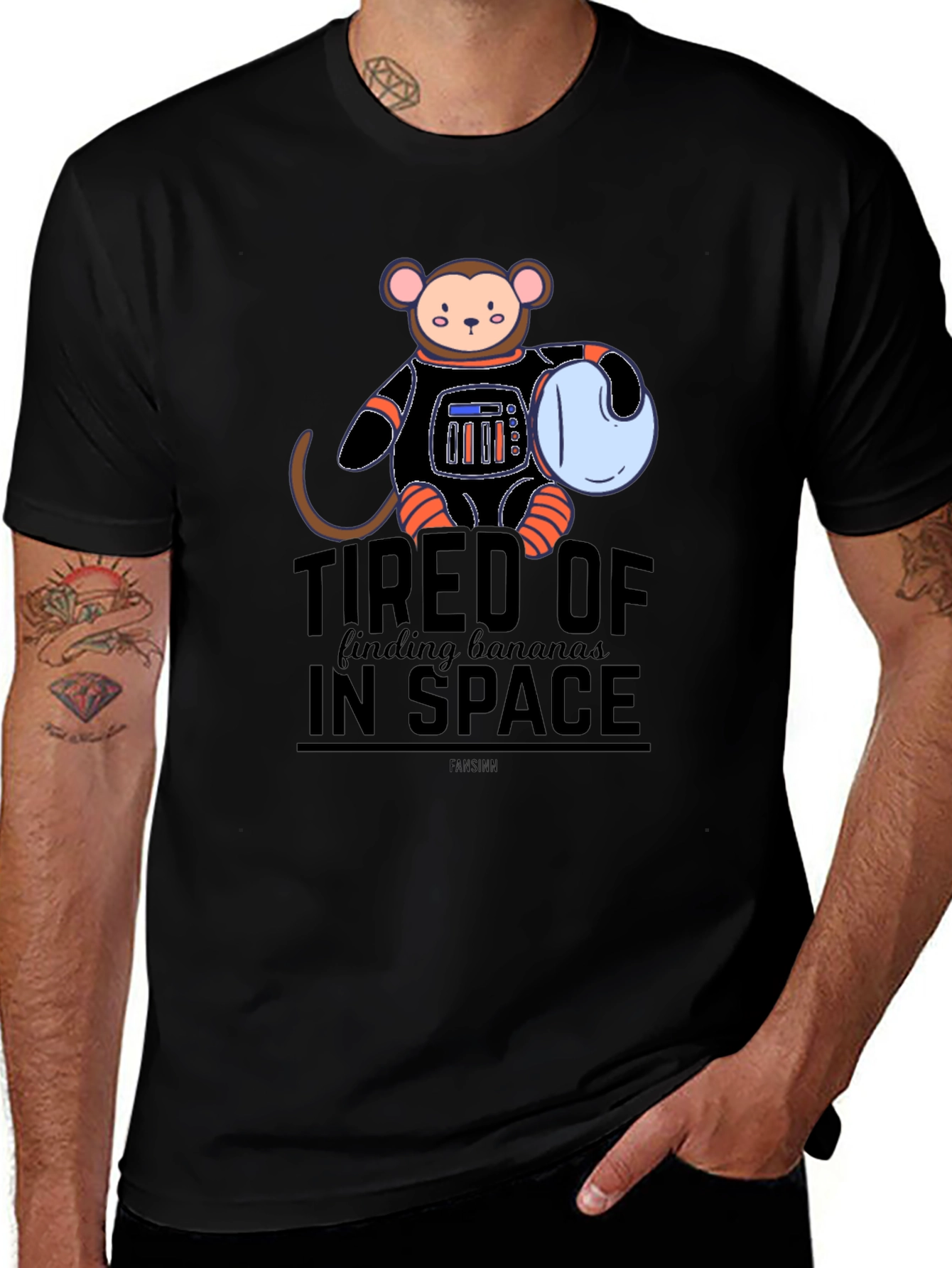 Variant 15 of Monkey Astronaut T-Shirt - Tired of Bananas in Space Graphic Tee