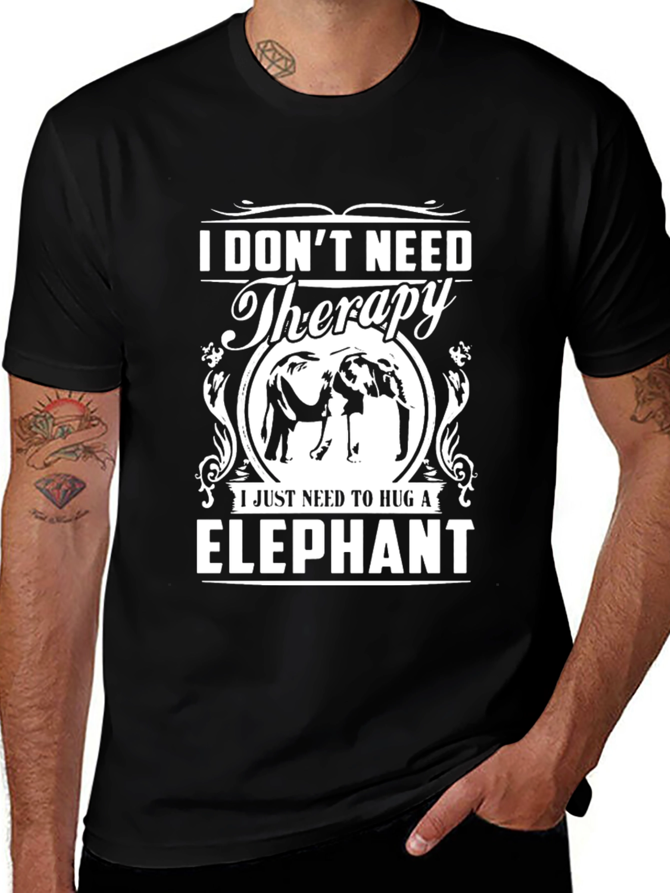 Black Elephant Hug Therapy Graphic T-Shirt main image