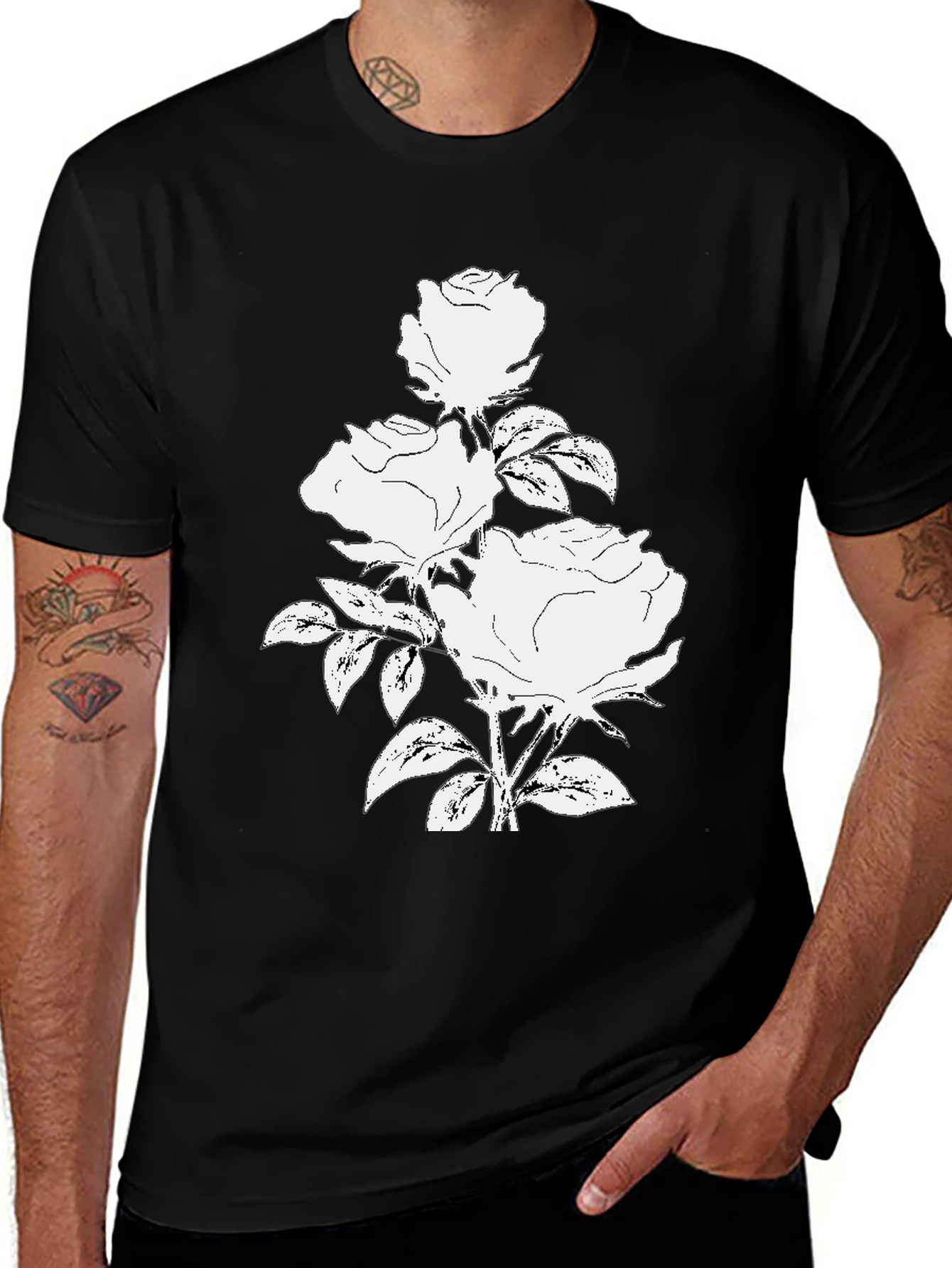 Variant 18 of Black T-Shirt with White Rose Graphic