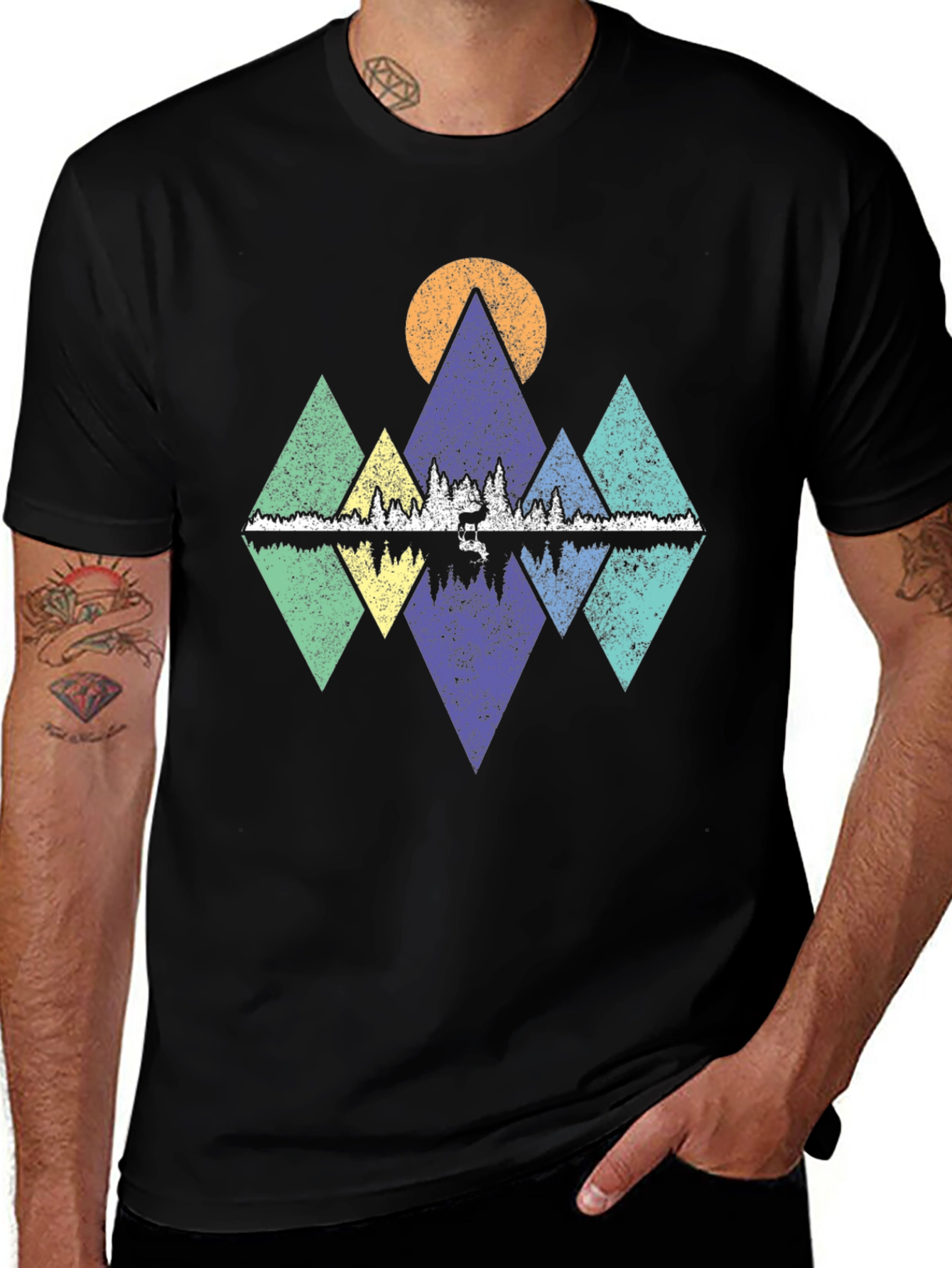 Variant 25 of Geometric Mountain & Lake Graphic Tee