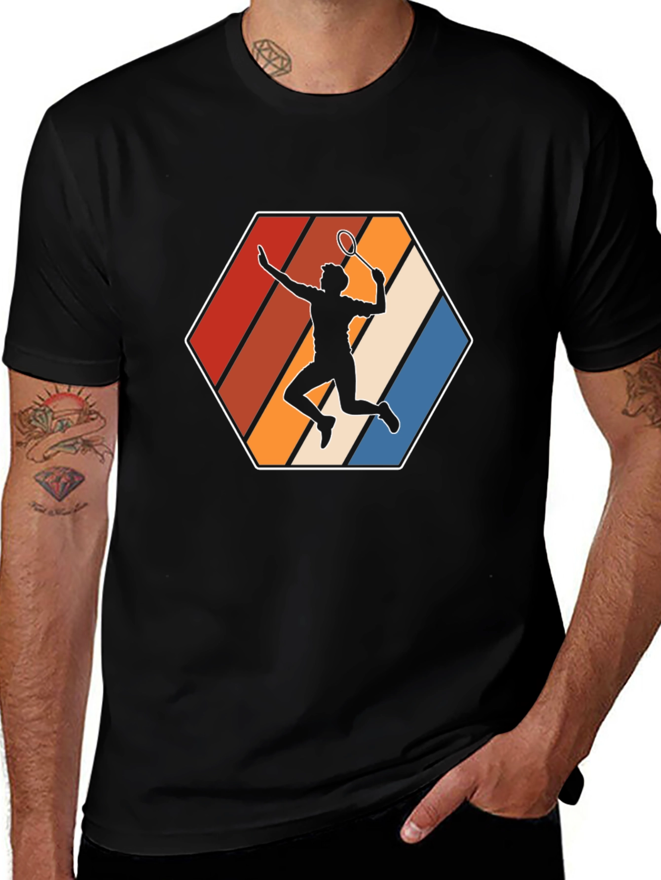 Variant 21 of Badminton Player Graphic Tee - Retro Style