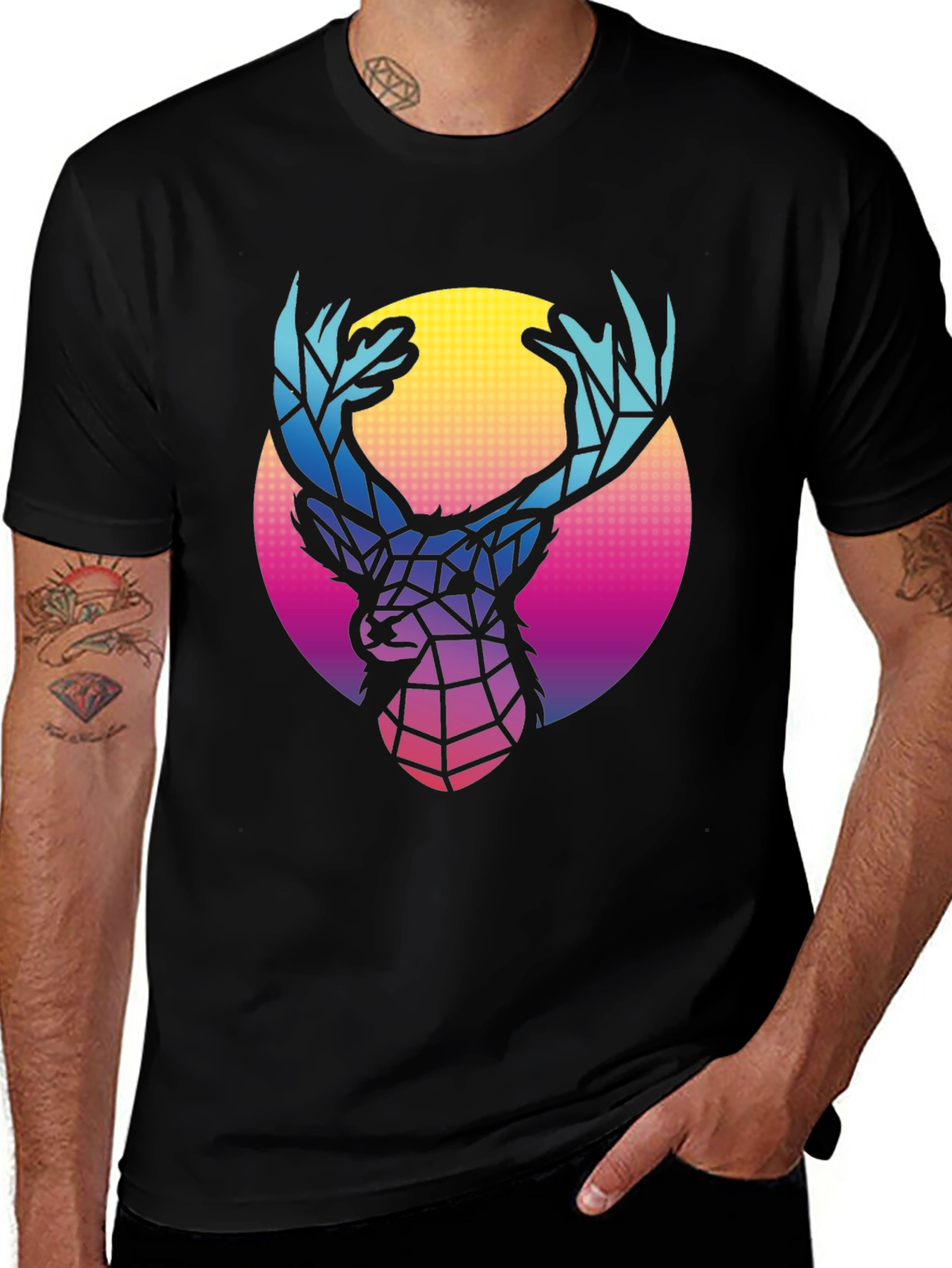 Variant 8 of Geometric Deer Graphic Tee - Retro Style