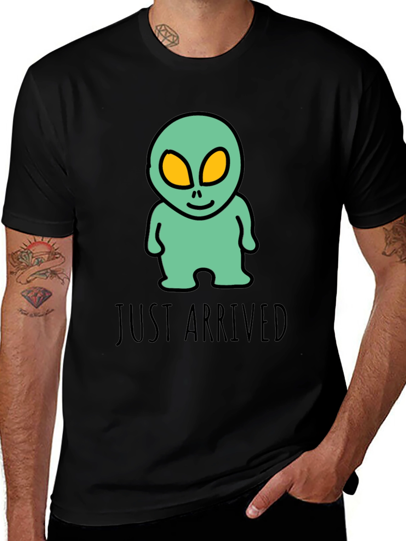 Variant 25 of Just Arrived Alien Graphic Tee - Black Cotton T-Shirt