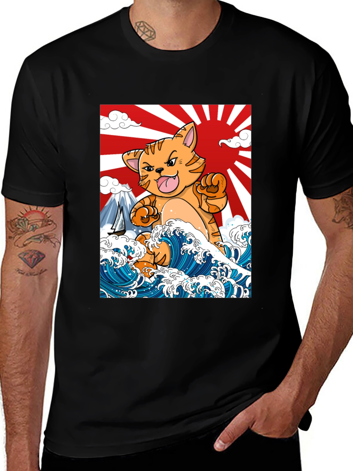 Variant 5 of Kaiju Cat T-Shirt - Japanese Wave Art