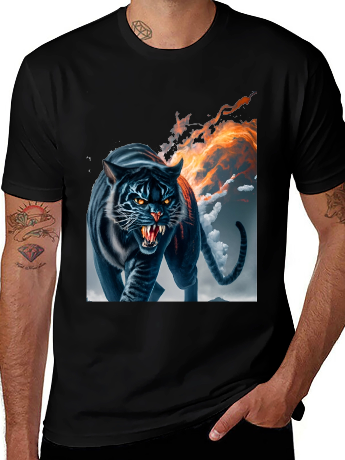 Variant 11 of Black Tiger Fire Graphic Tee - Fierce Design