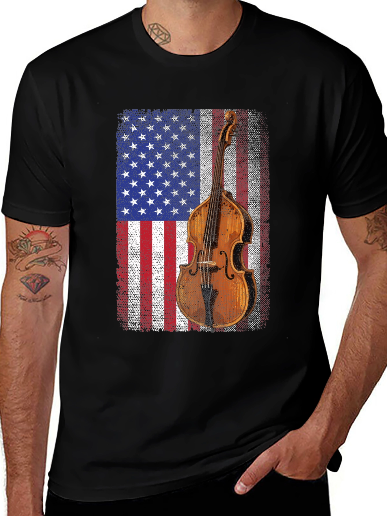 Variant 13 of American Flag Upright Bass T-Shirt