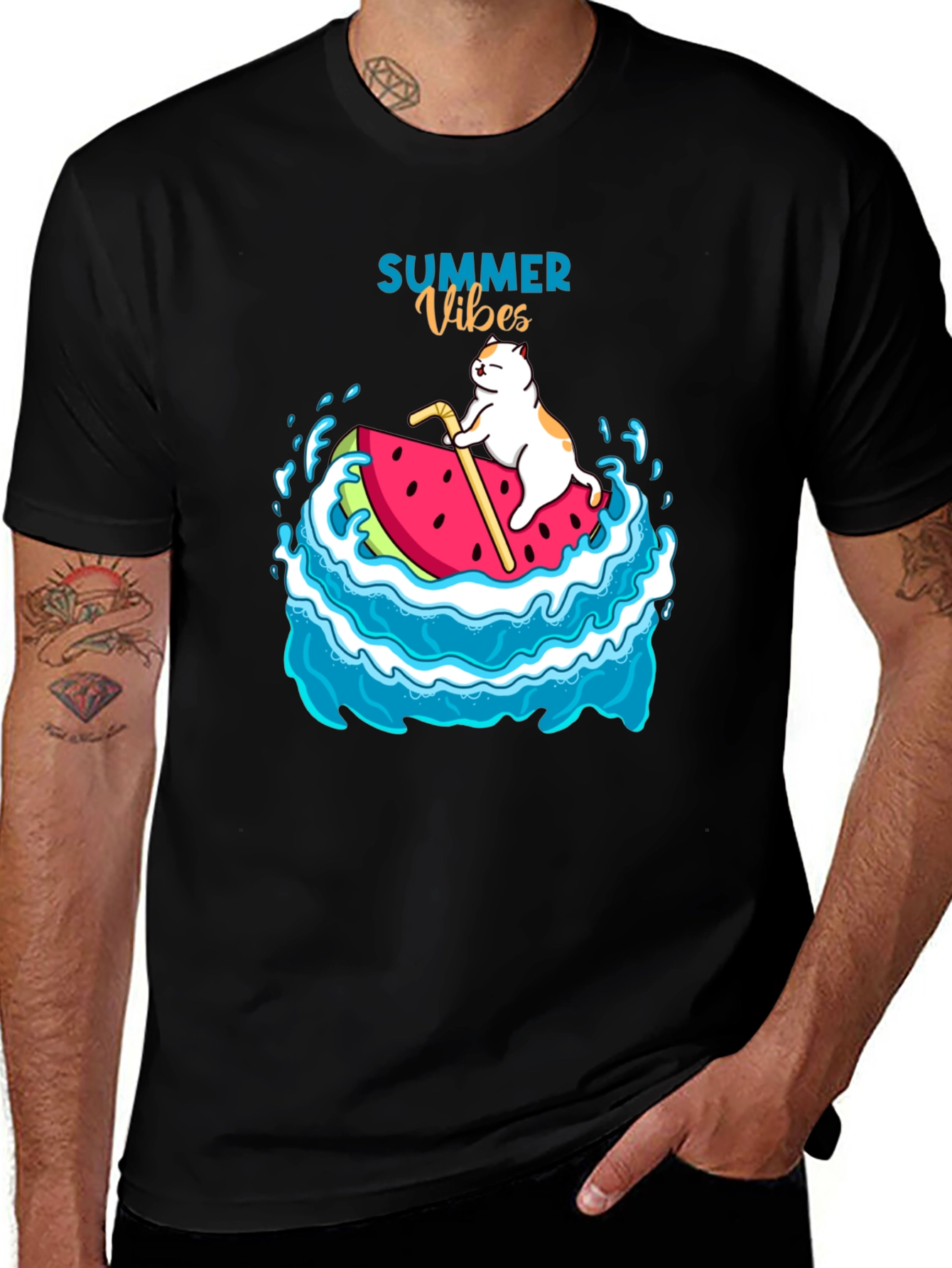 Variant 10 of Summer Vibes Cat Watermelon T-Shirt