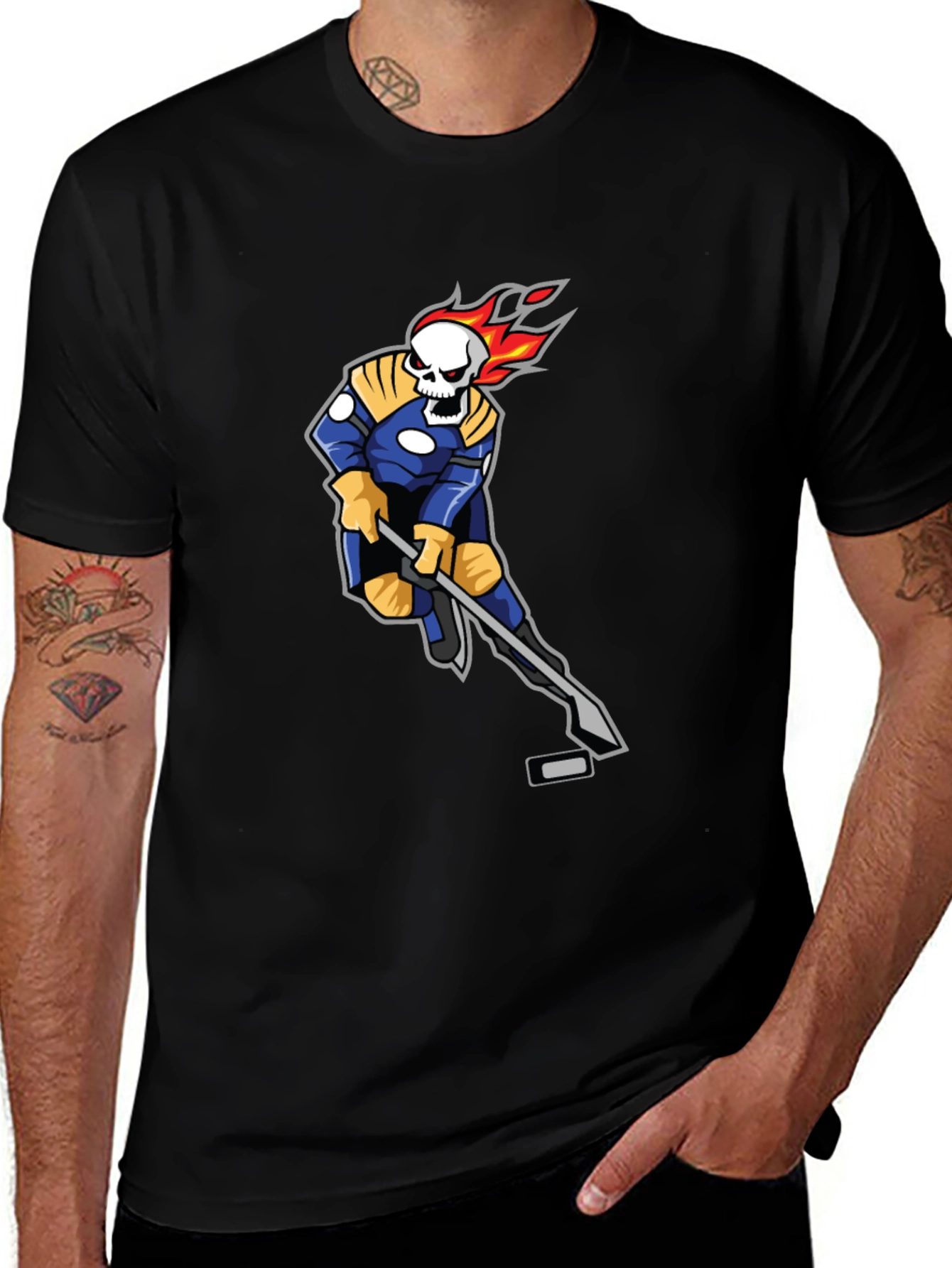 Variant 25 of Flaming Skull Hockey Player Graphic T-Shirt