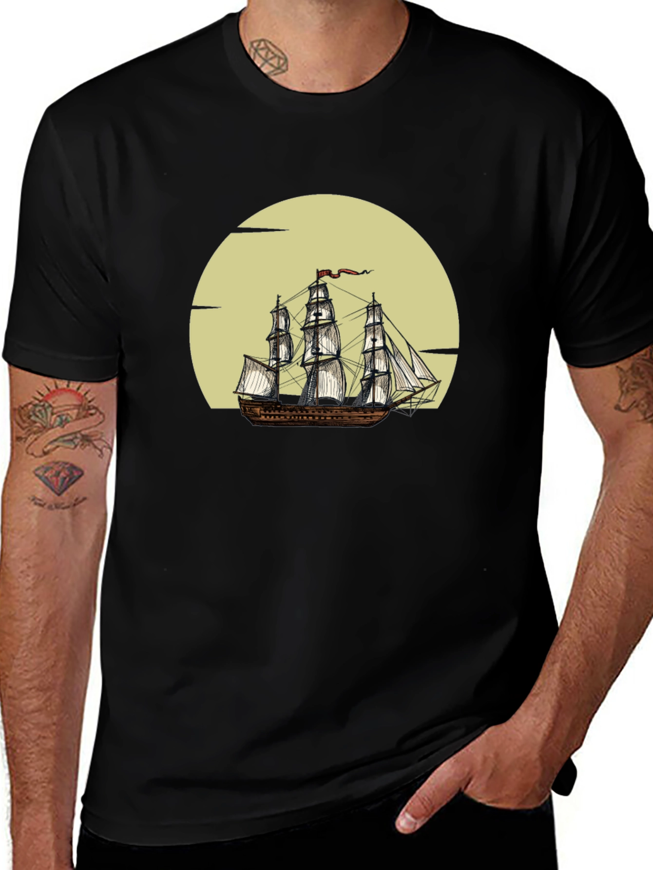 Variant 9 of Vintage Ship Graphic Tee - Black Cotton T-Shirt