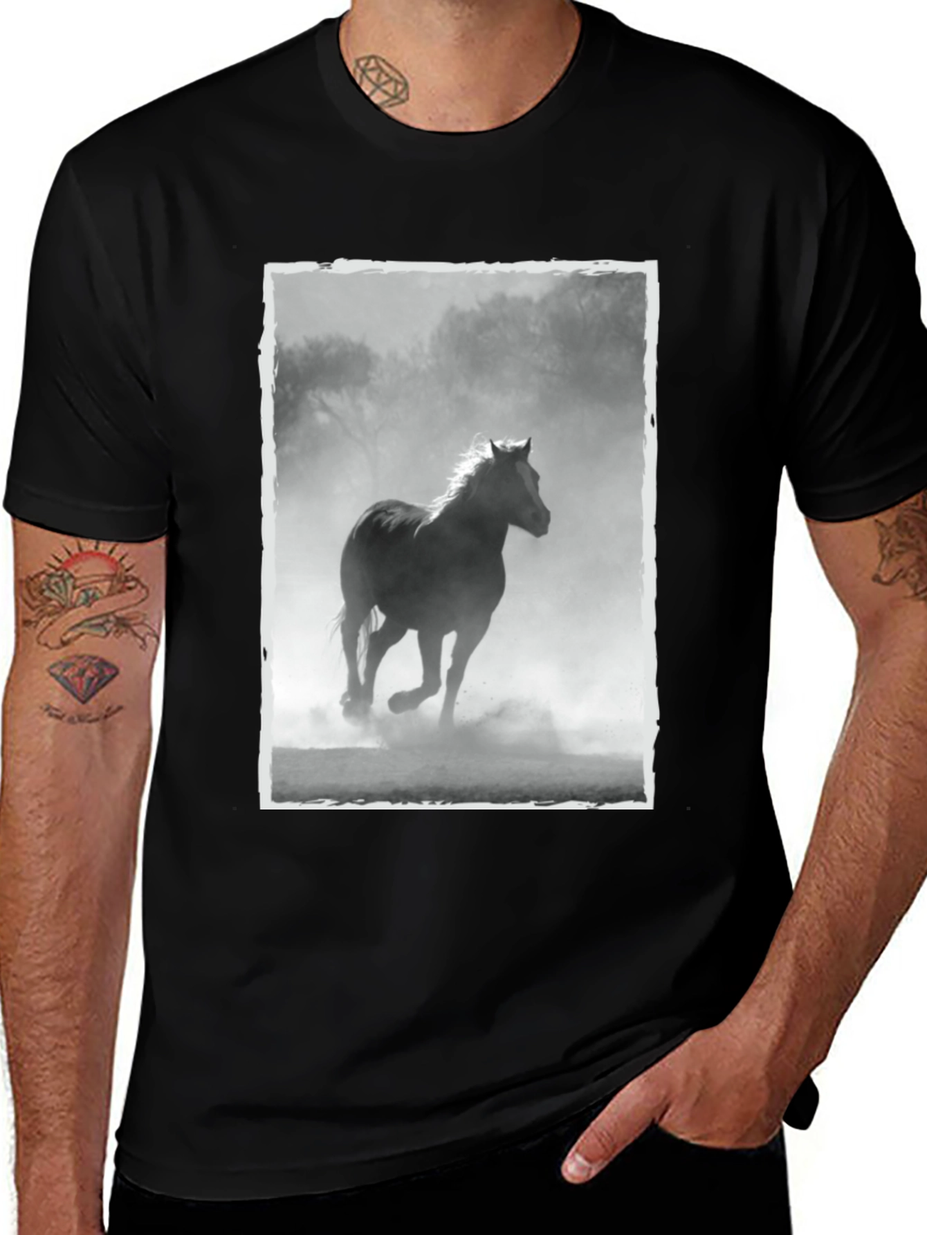 Variant 19 of Black Horse T-Shirt - Equestrian Style