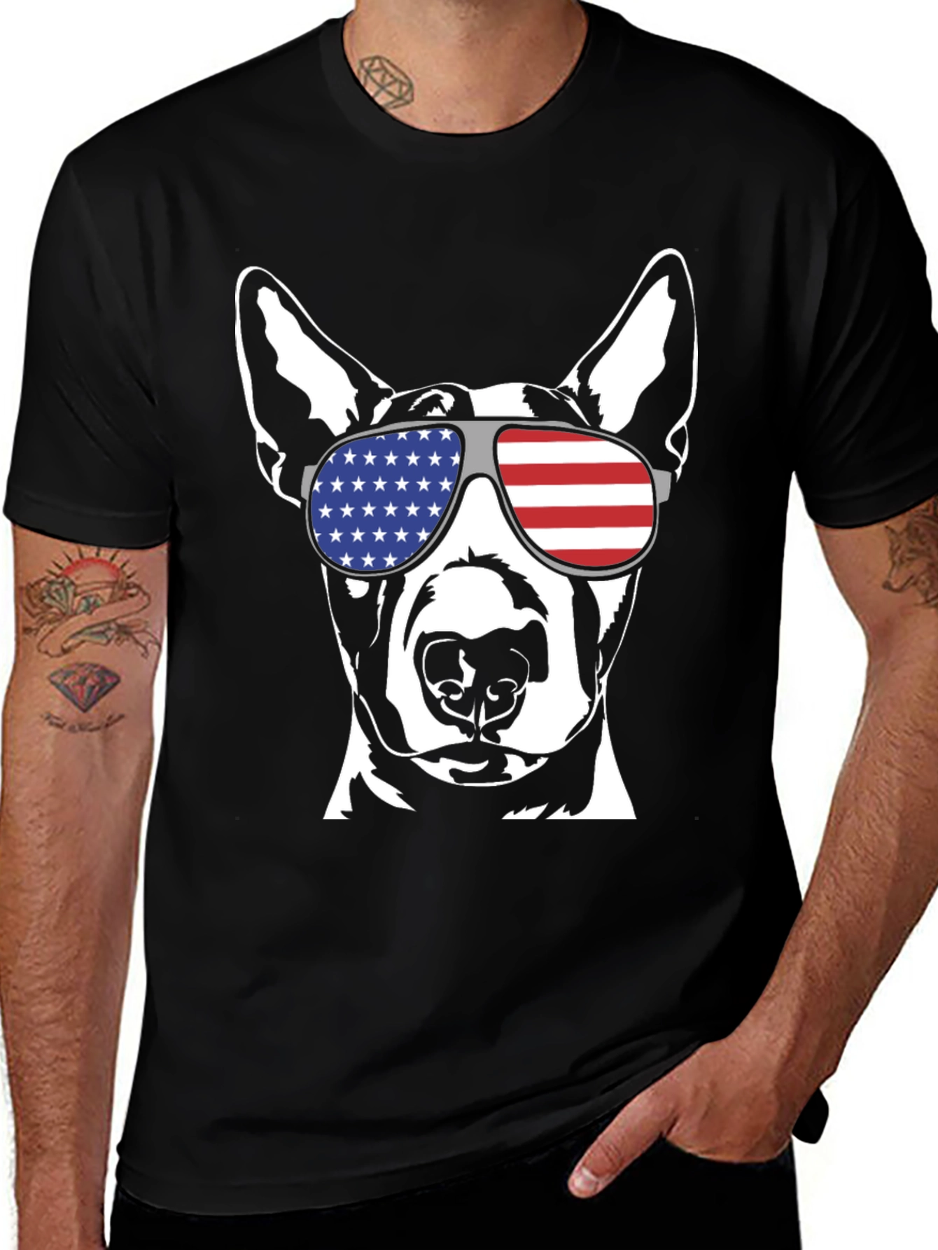 Variant 2 of Patriotic Dog T-Shirt - USA Flag Sunglasses