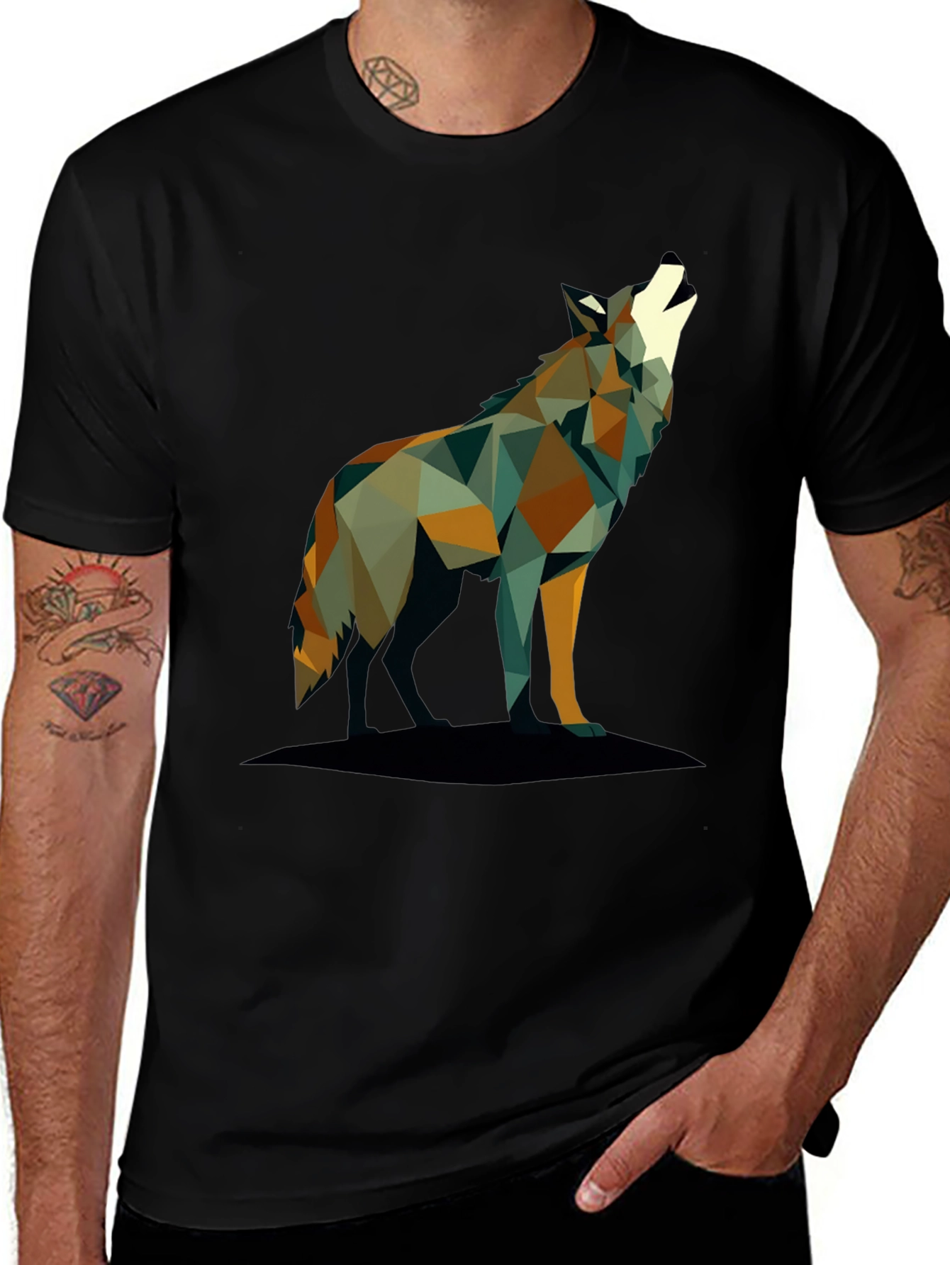 Variant 26 of Geometric Wolf Graphic Tee - Stylish Black T-Shirt