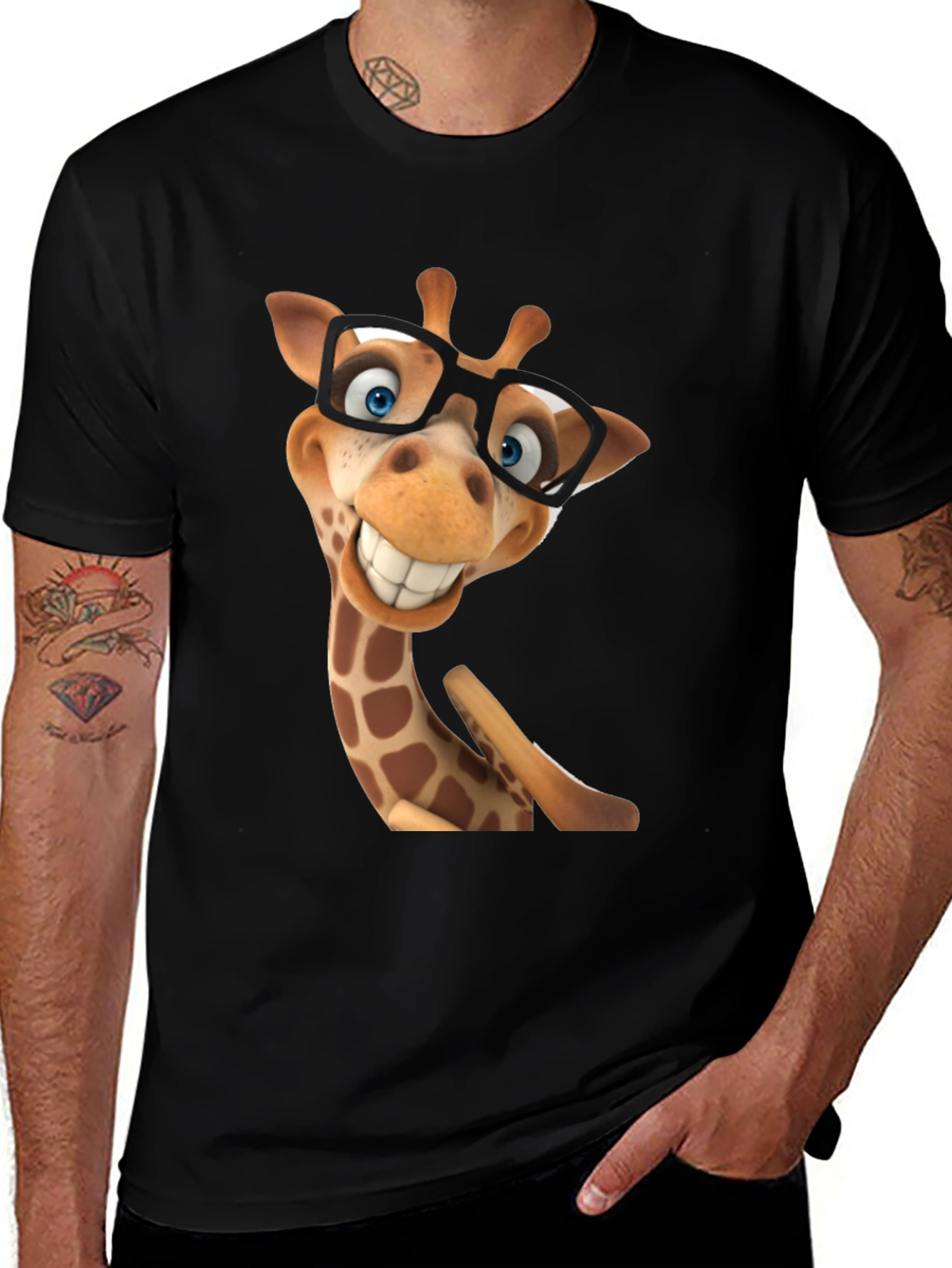 Variant 29 of Funny Giraffe in Glasses Graphic Tee - Black T-Shirt
