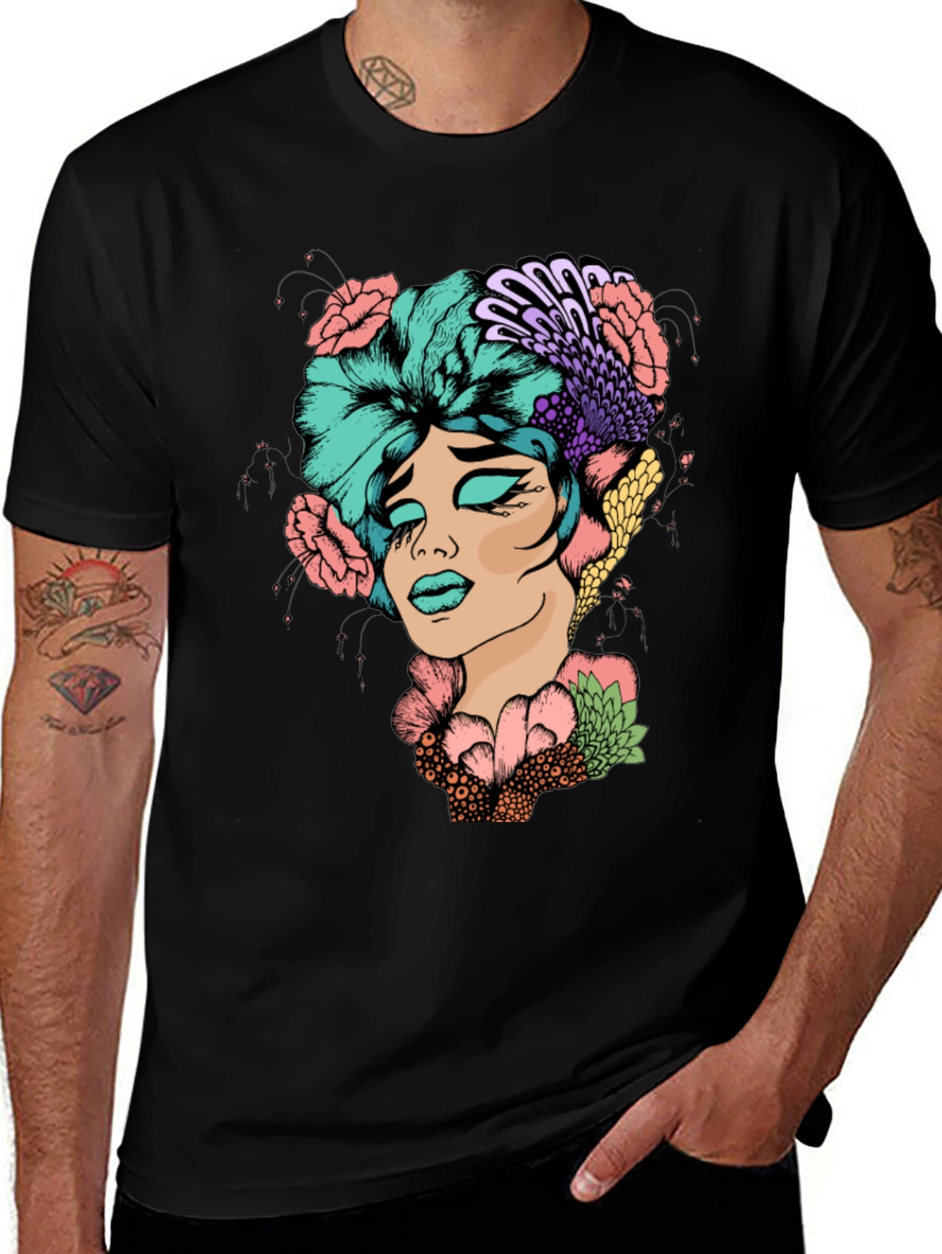 Variant 2 of Floral Portrait Graphic T-Shirt - Unique Design