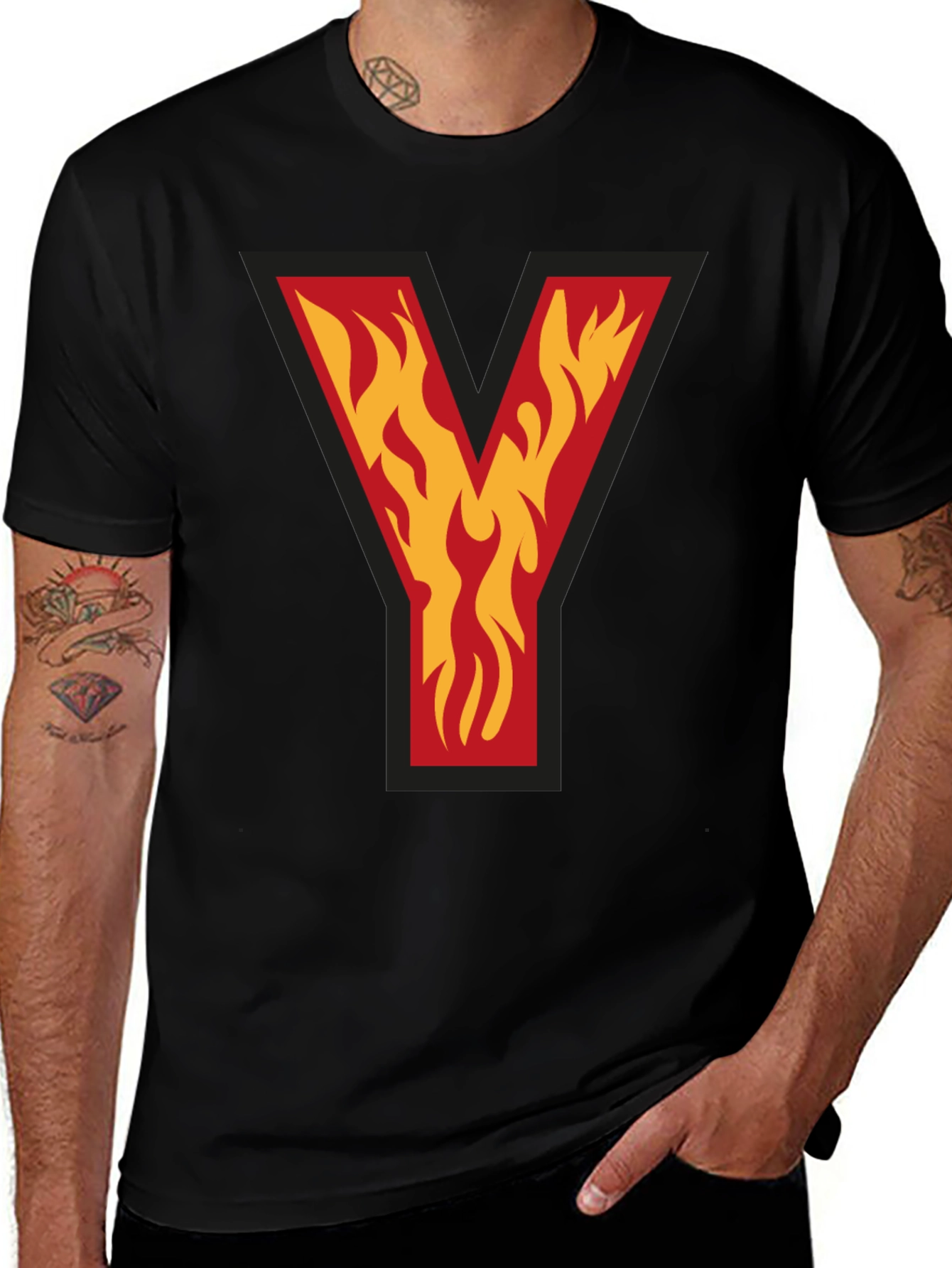 Variant 16 of Fiery Initial Y Graphic Tee - Bold Black T-Shirt