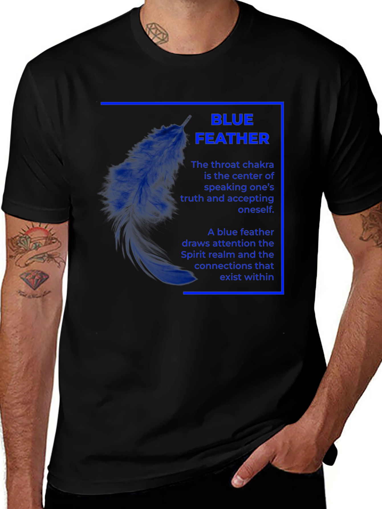 Variant 6 of Blue Feather Chakra T-Shirt - Spiritual Design