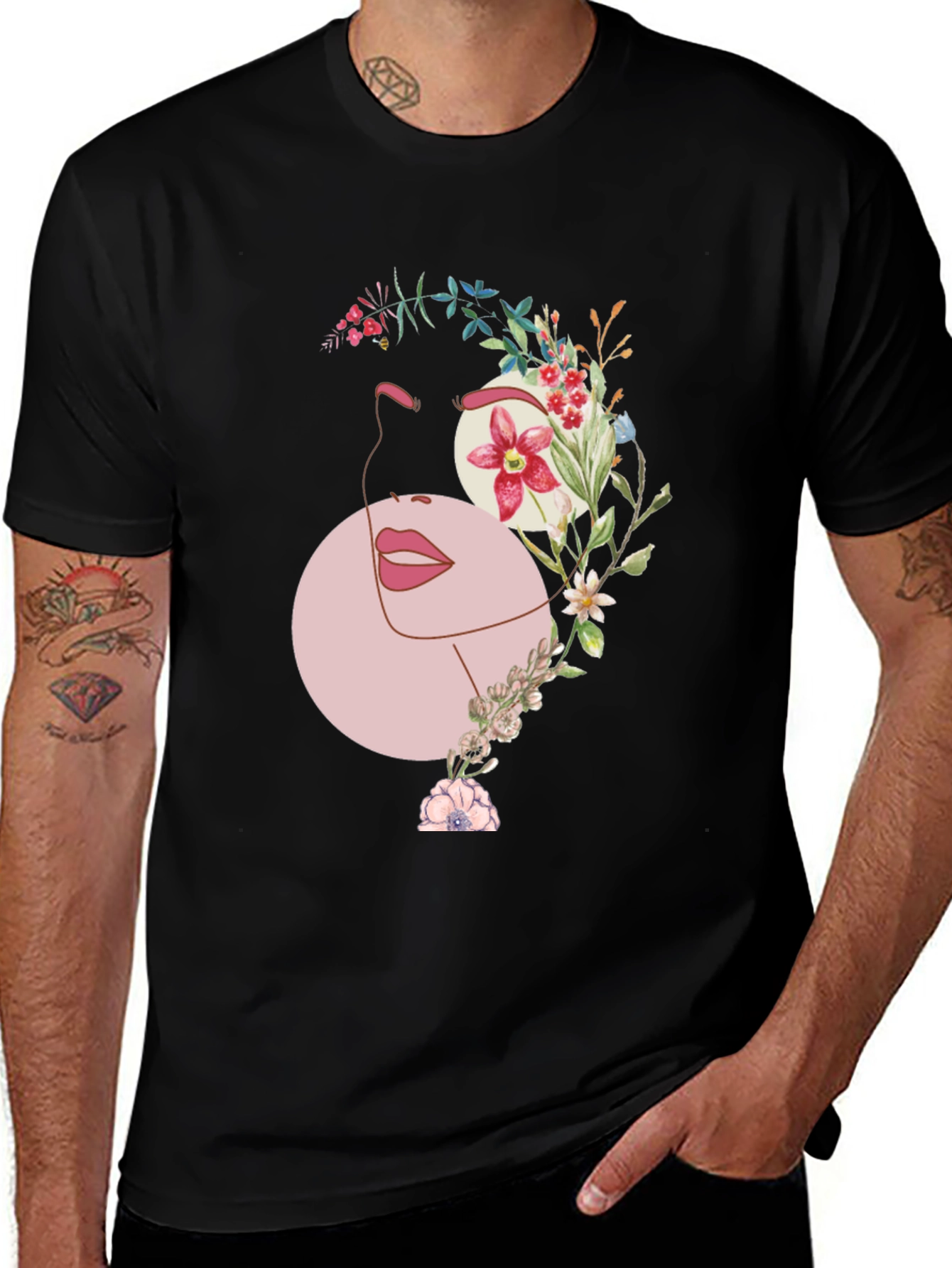 Variant 2 of Floral Face T-Shirt - Modern Graphic Tee for Men