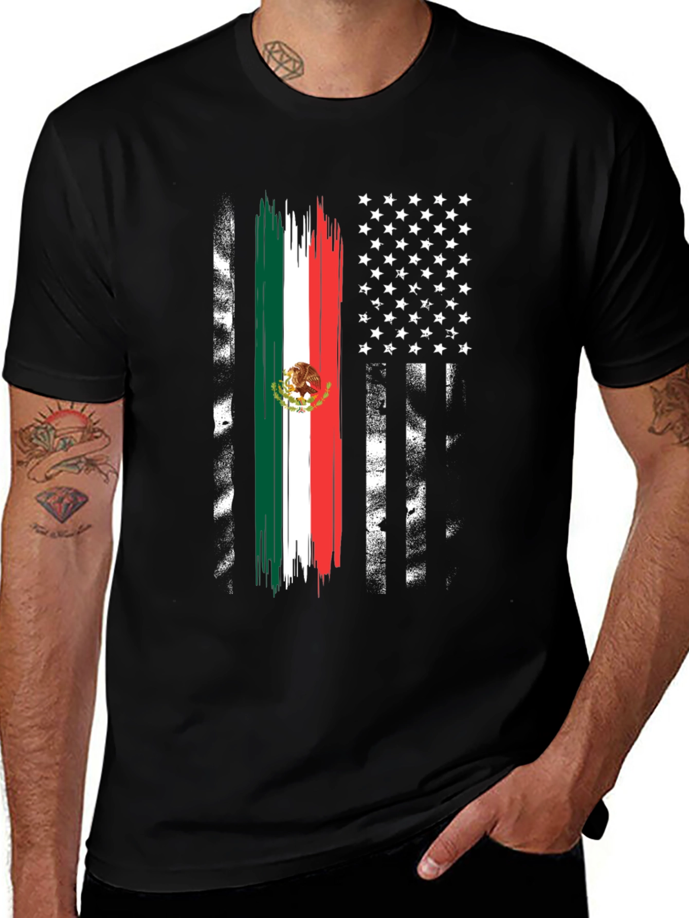 Variant 10 of Mexico USA Flag T-Shirt - Dual Heritage Pride