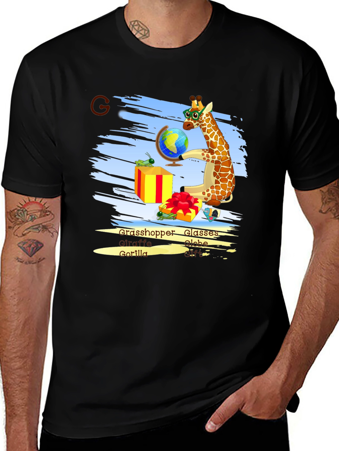 Variant 26 of Giraffe Globe Glasses Graphic Tee