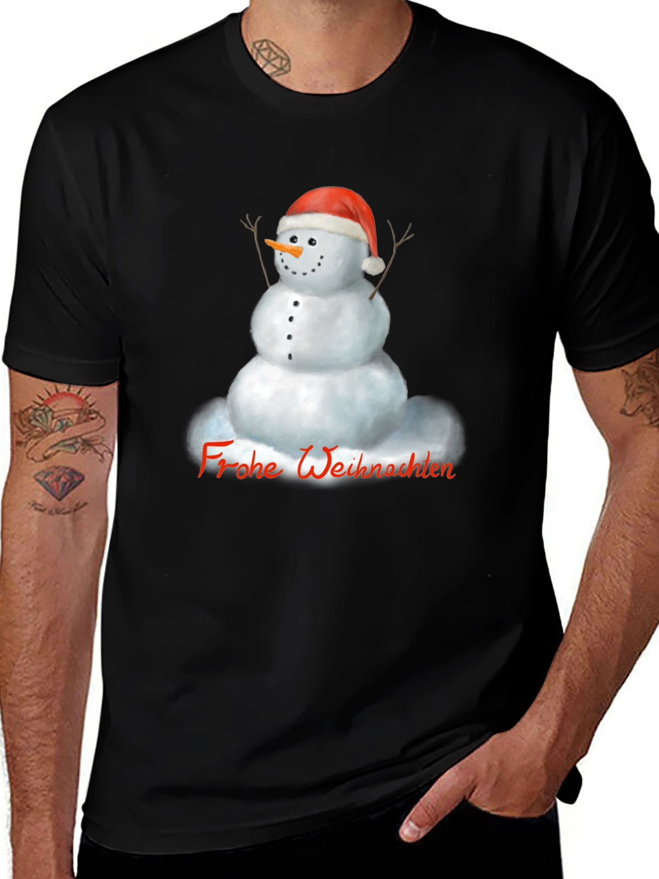 Variant 23 of Festive Snowman Graphic Tee - Frohe Weihnachten