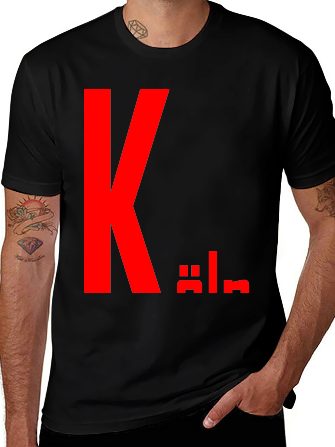 Köln T-Shirt - Red Letter Graphic on Black Tee