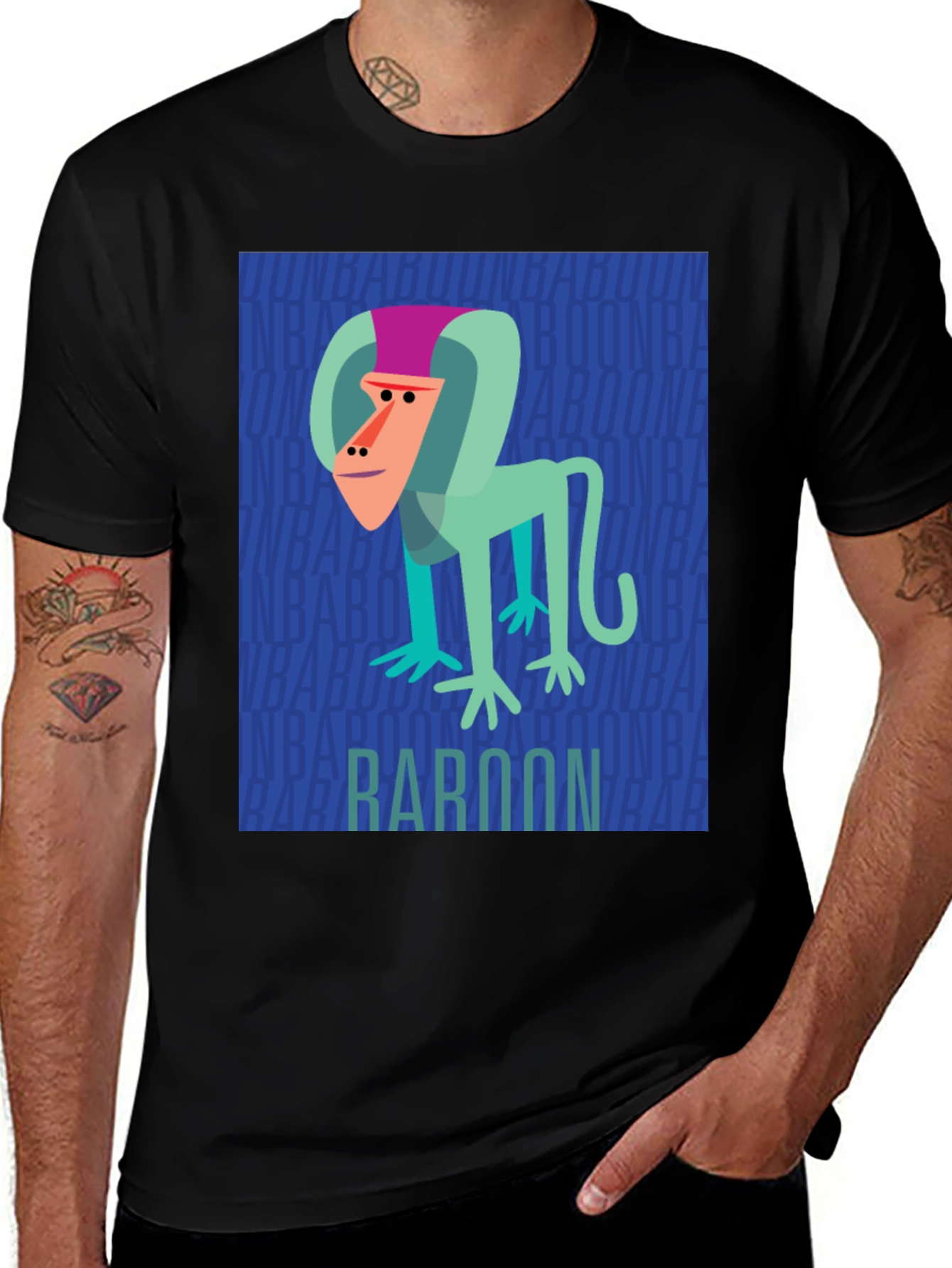 Variant 28 of Baboon Graphic Print Men's Black T-Shirt