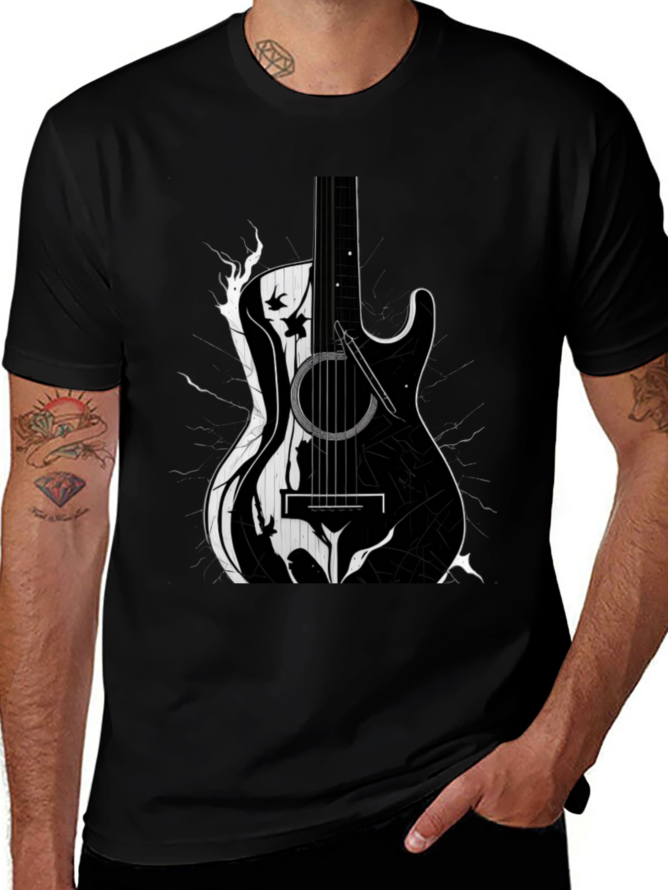 Variant 30 of Guitar Graphic Black Tee - Rocker Style