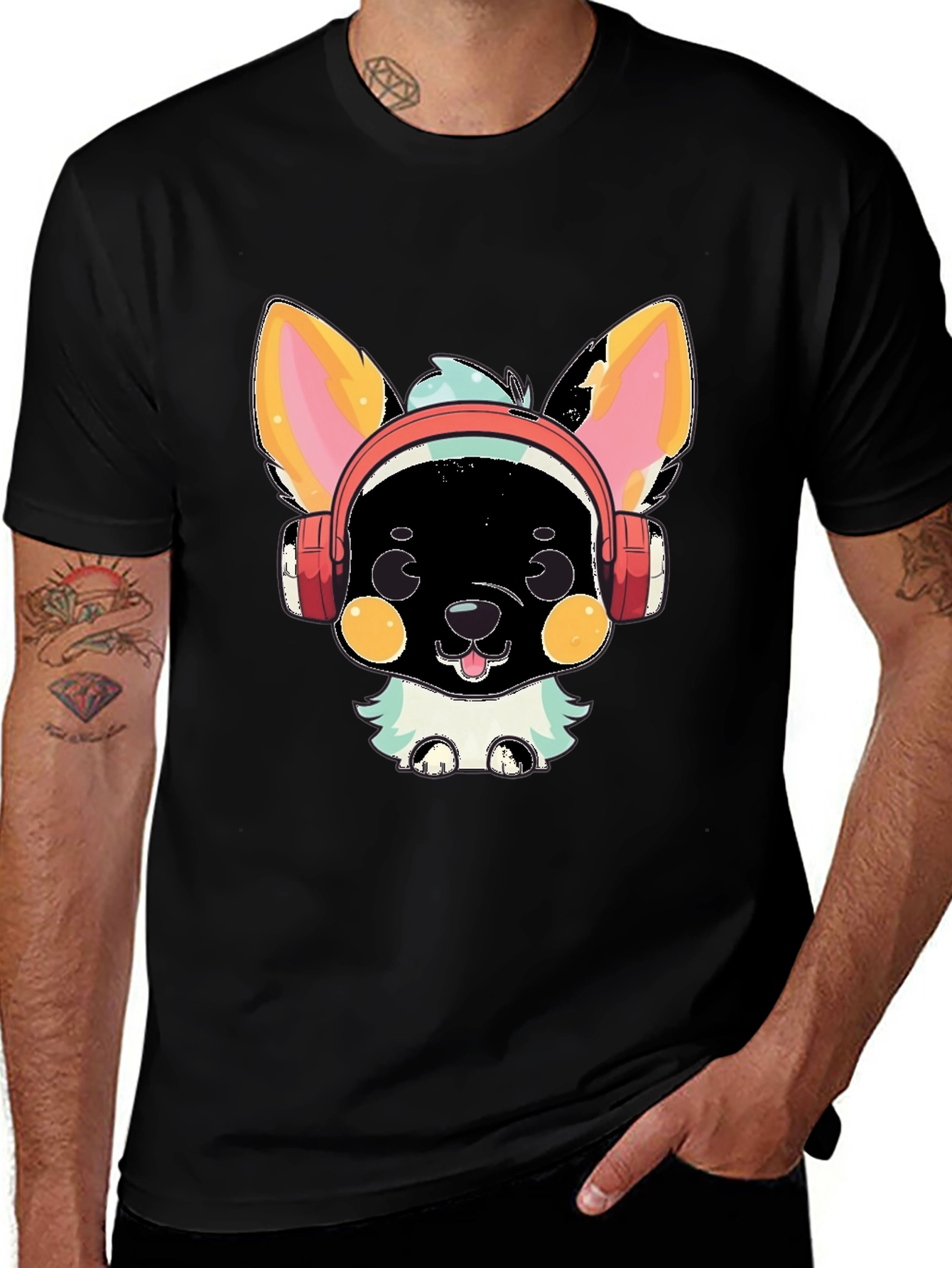 Variant 7 of Cute Cartoon Animal with Headphones Graphic T-Shirt