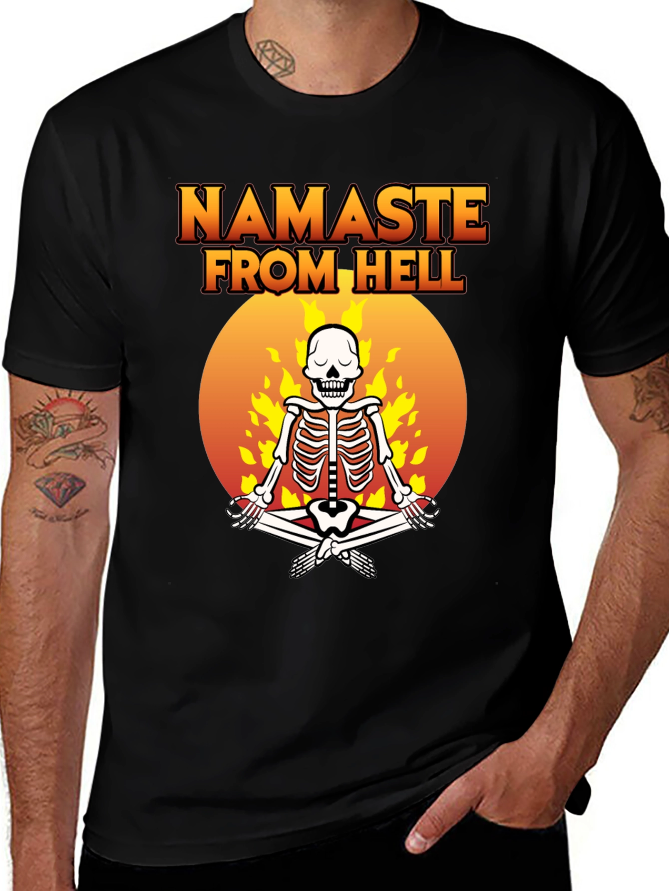 Variant 16 of Namaste From Hell T-Shirt - Skeleton Yoga Tee
