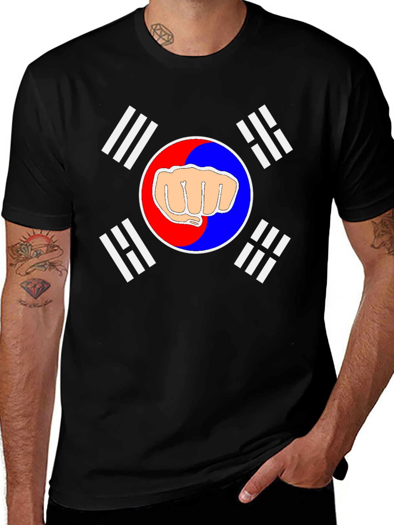 South Korea Flag Fist Black T-Shirt