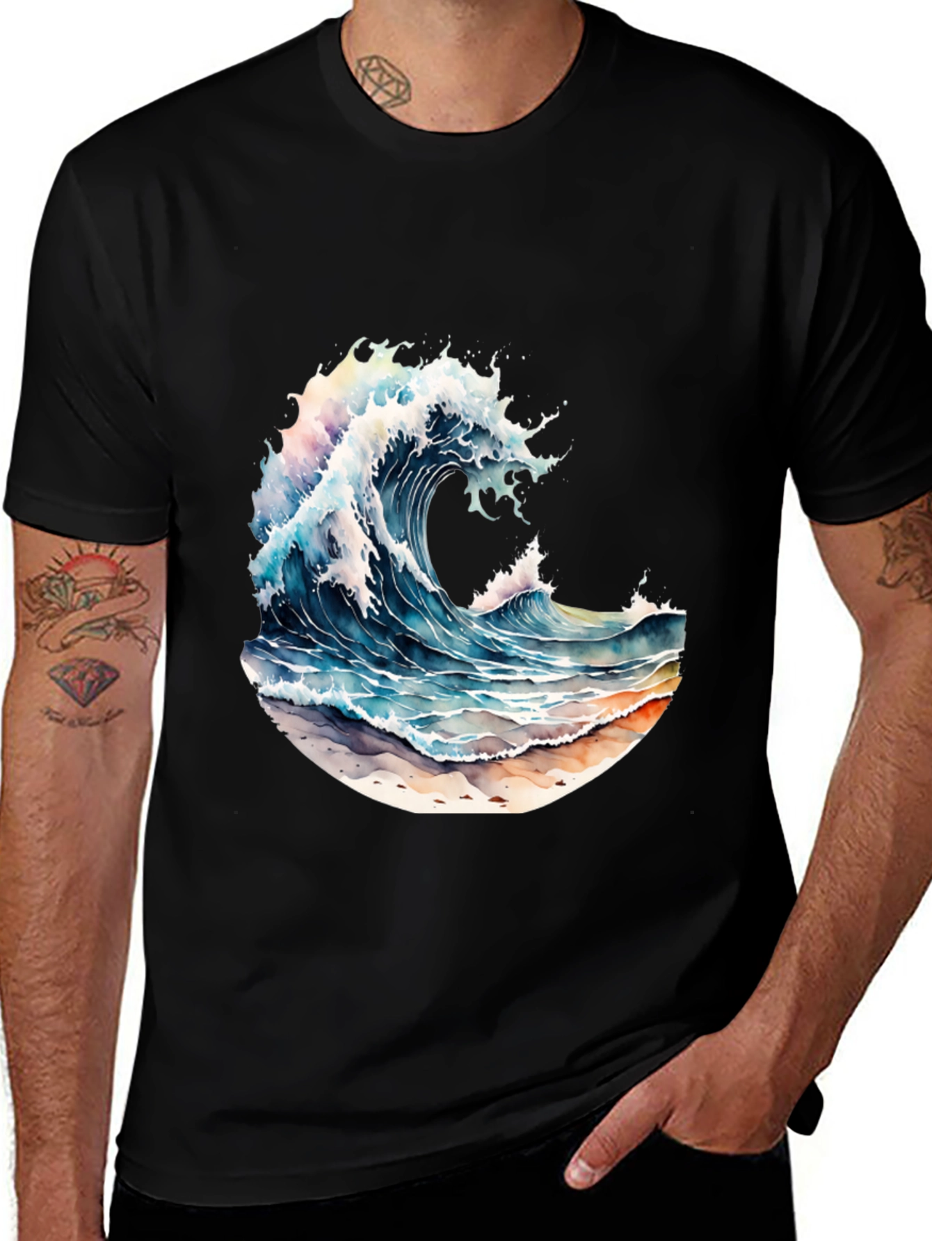 Variant 13 of Ocean Wave Graphic Black T-Shirt