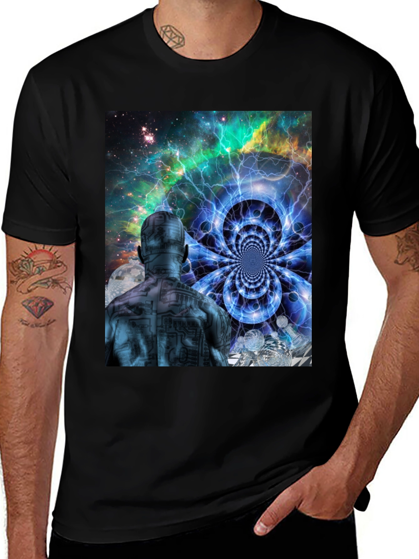 Variant 12 of Mind Bender T-Shirt: Cosmic Circuit Man Design