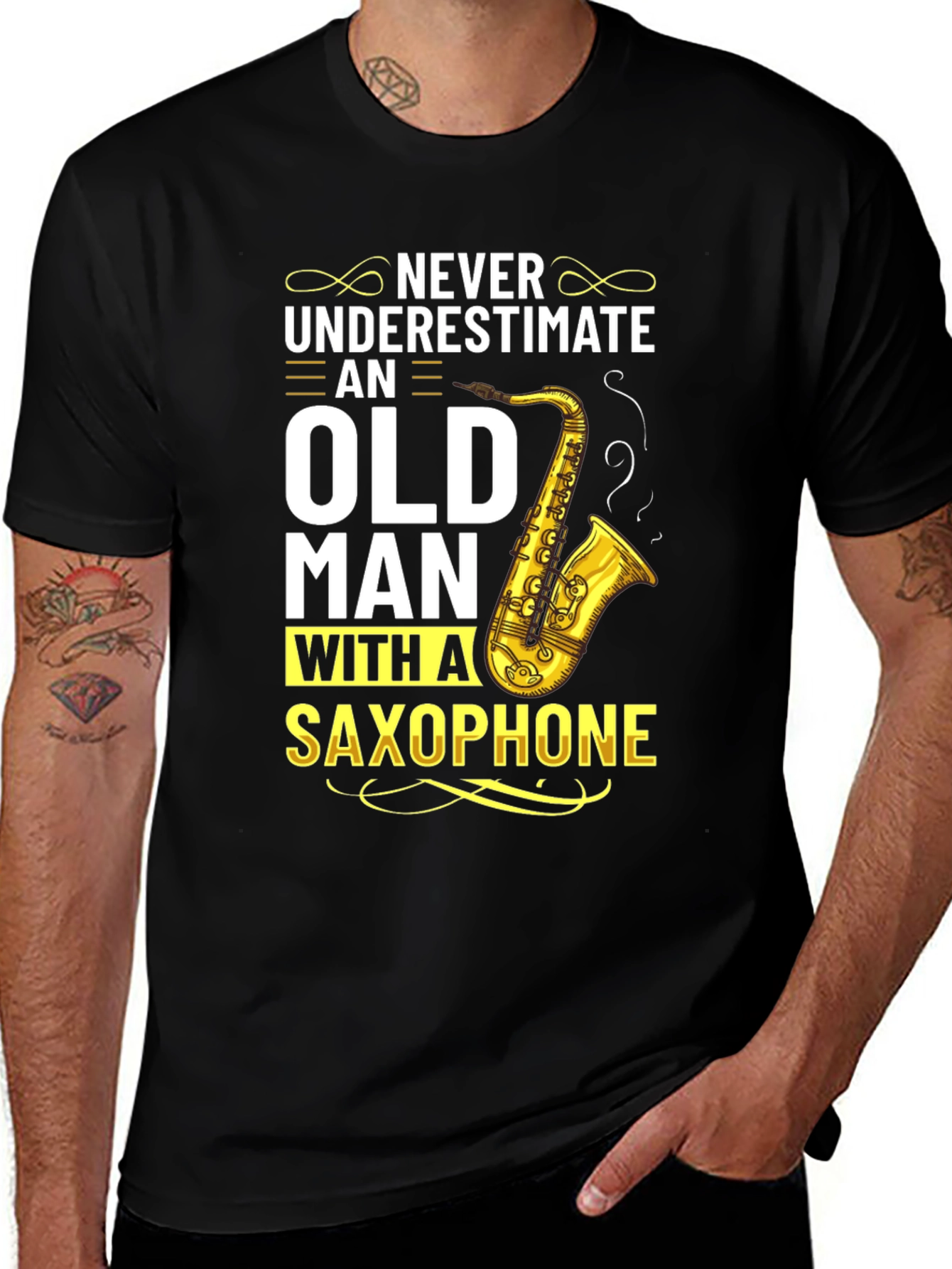 Variant 5 of Never Underestimate Saxophone Old Man T-Shirt