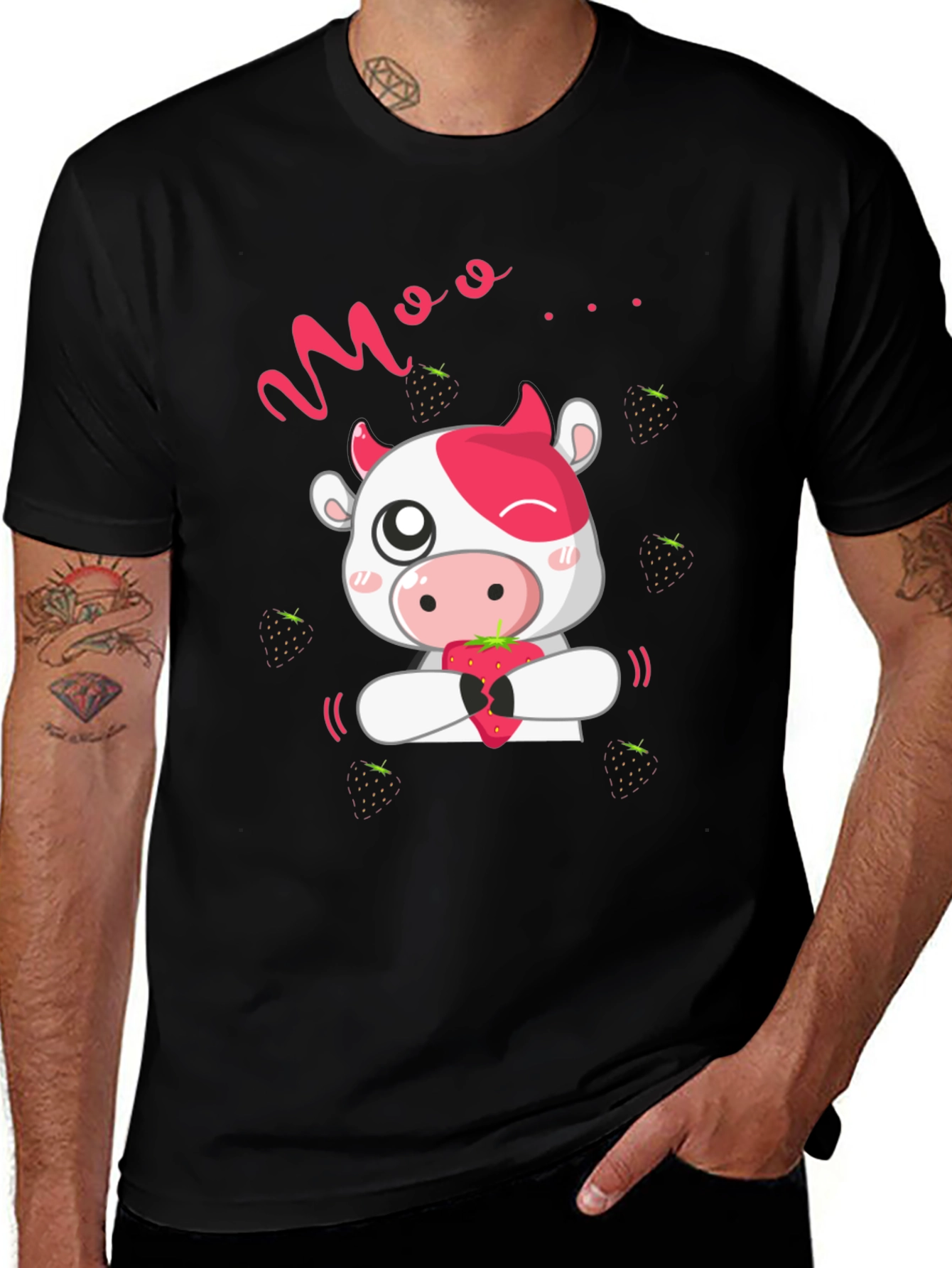 Black Moo Strawberry Cow Black T-Shirt main image