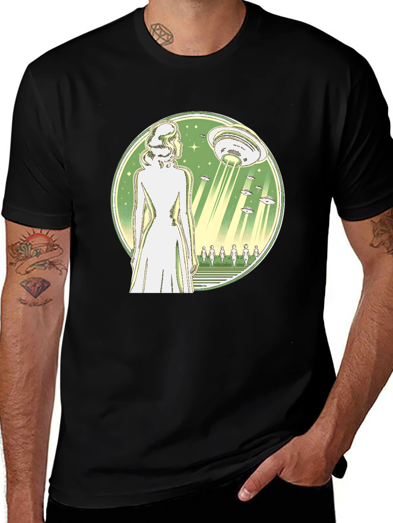 Variant 21 of UFO Abduction T-Shirt - Black