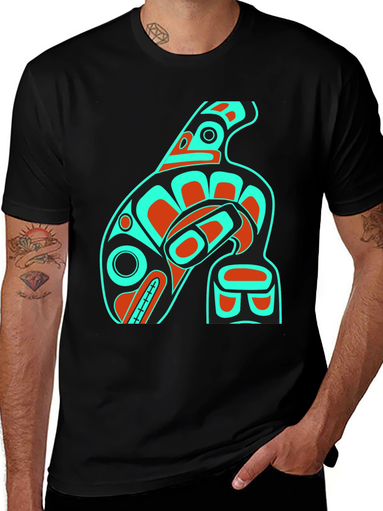 Variant 14 of Tribal Orca Whale Graphic Tee - Men's Black T-Shirt